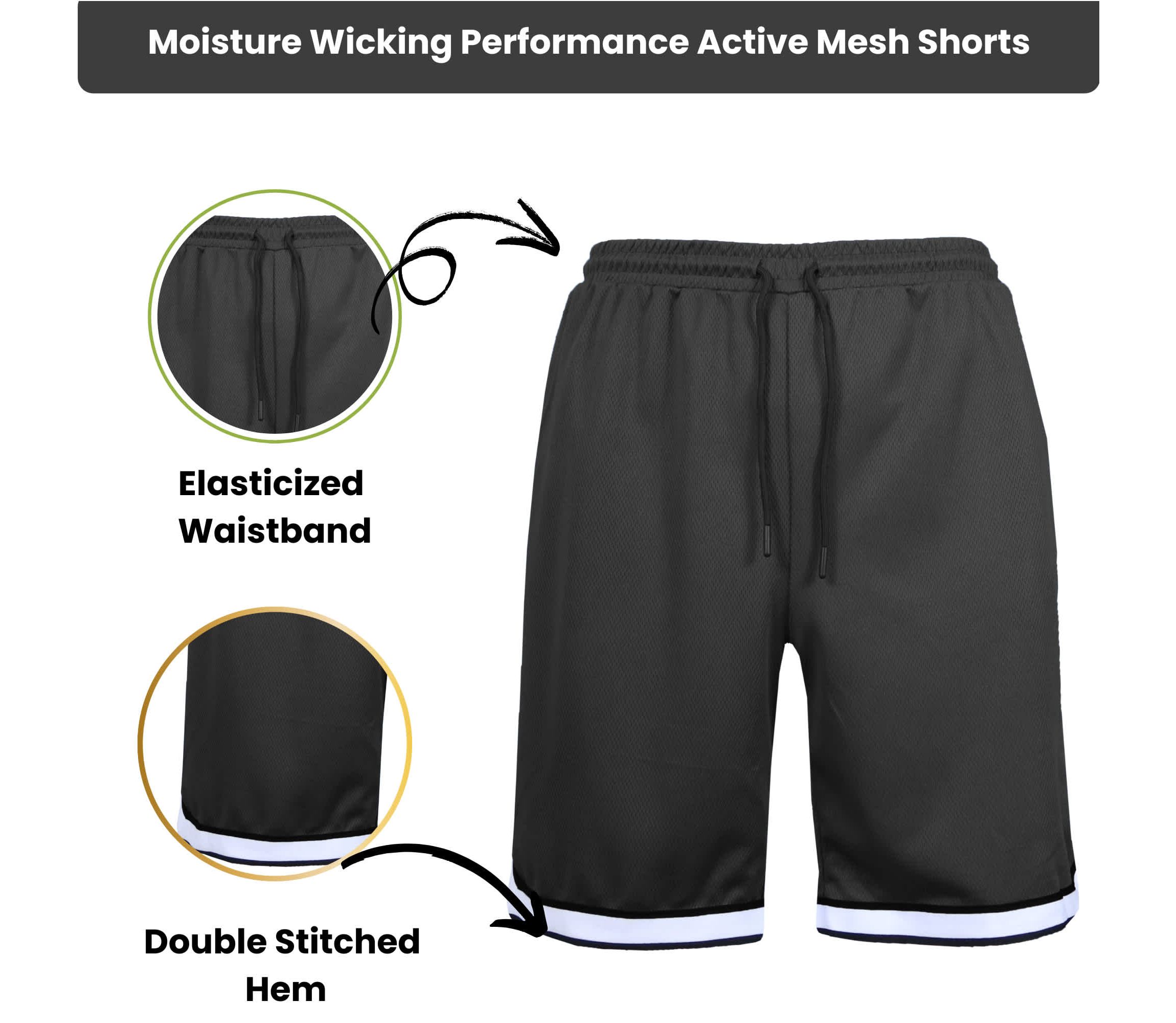 Mens Premium Active Moisture Wicking Workout  Mesh Shorts With Trim