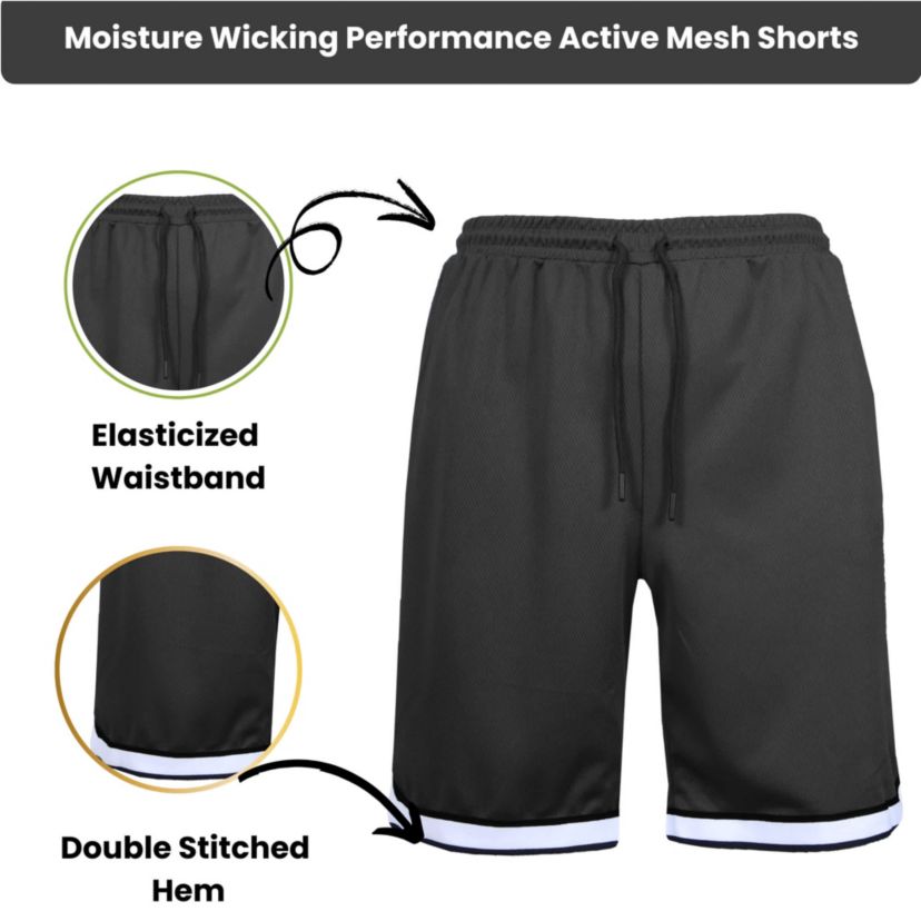 Mens Premium Active Moisture Wicking Workout  Mesh Shorts With Trim