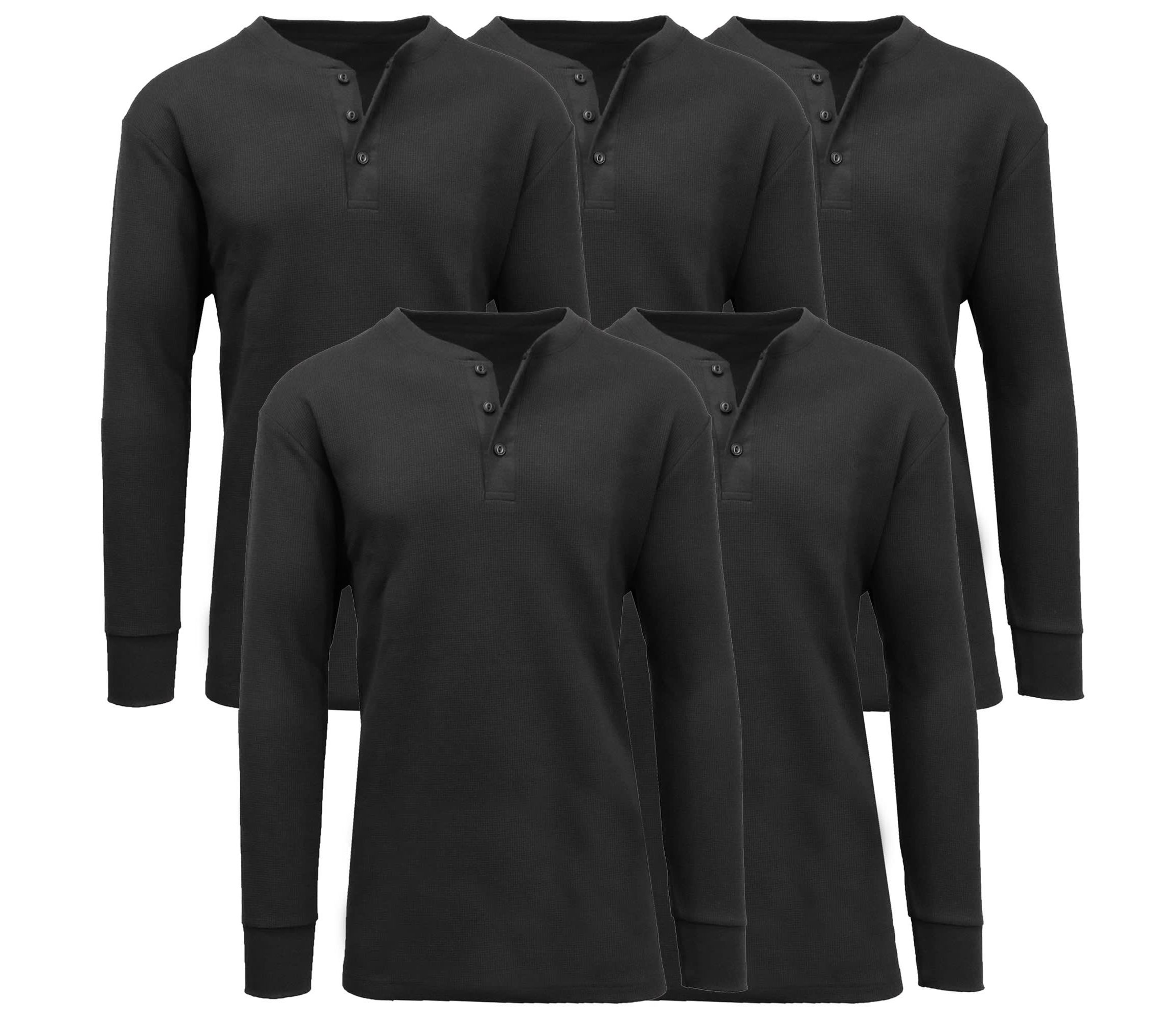 Mens Modern Fit  Waffle-Knit Thermal Henley-5 Pack