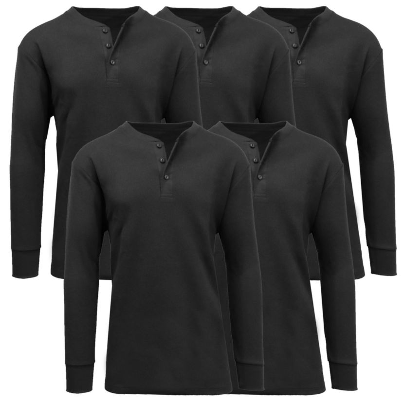 Mens Modern Fit  Waffle-Knit Thermal Henley-5 Pack