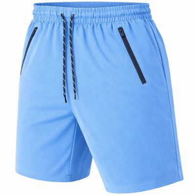 Jump Start Men's Performance Training Shorts With Zipper Pockets, Light Blue, 2XL