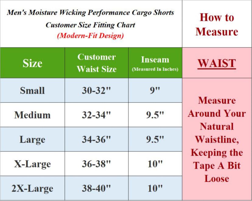 Moisture Wicking Performance Quick Dry Cargo Shorts