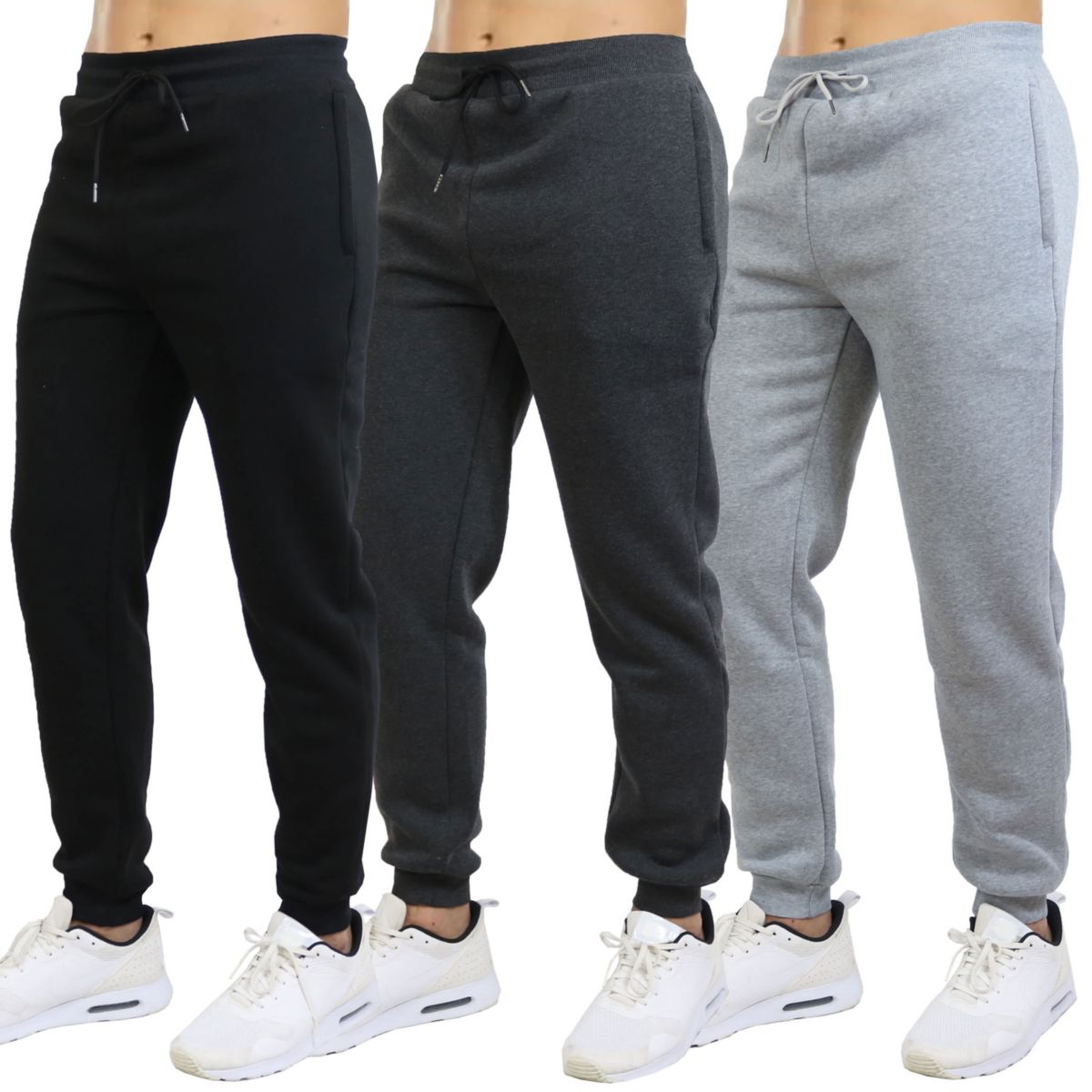 Blue Ice Mens Modern Fit Heavyweight Classic Fleece Jogger Sweatpants With Zipper Side Pockets- 3 Pack