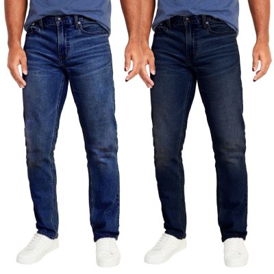 ReRock Men's jeans blue button placket used look washes decorative  stitching trousers for men, blue, 31 W/34 L : : Fashion