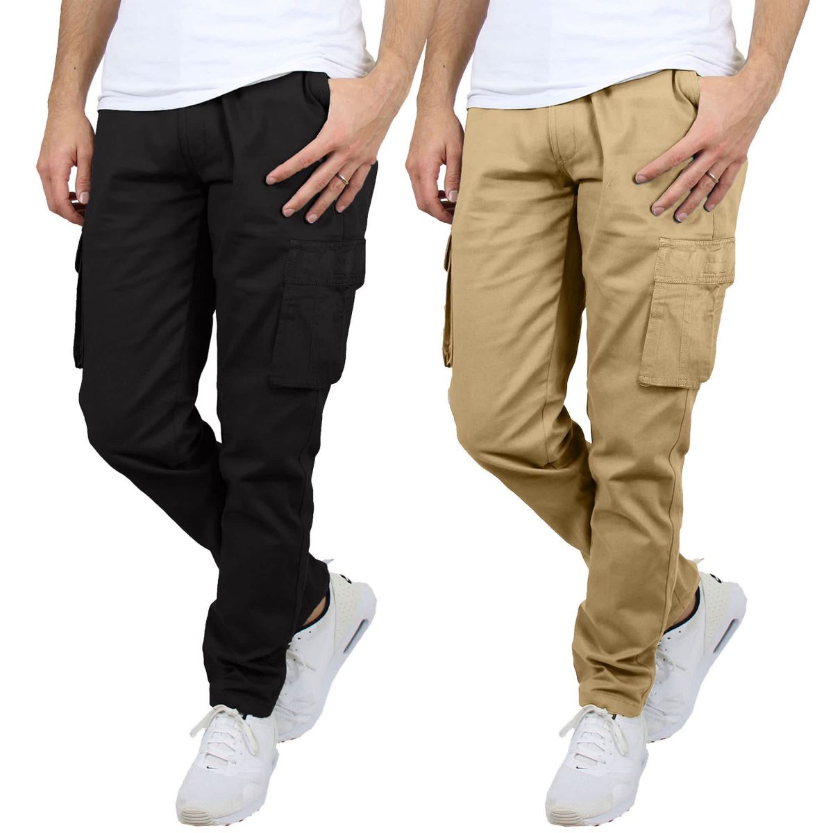 Mens Flex-Stretch Cotton Cargo Pants, 31-Inch Inseam - Comfortable and Durable- 2 Pack
