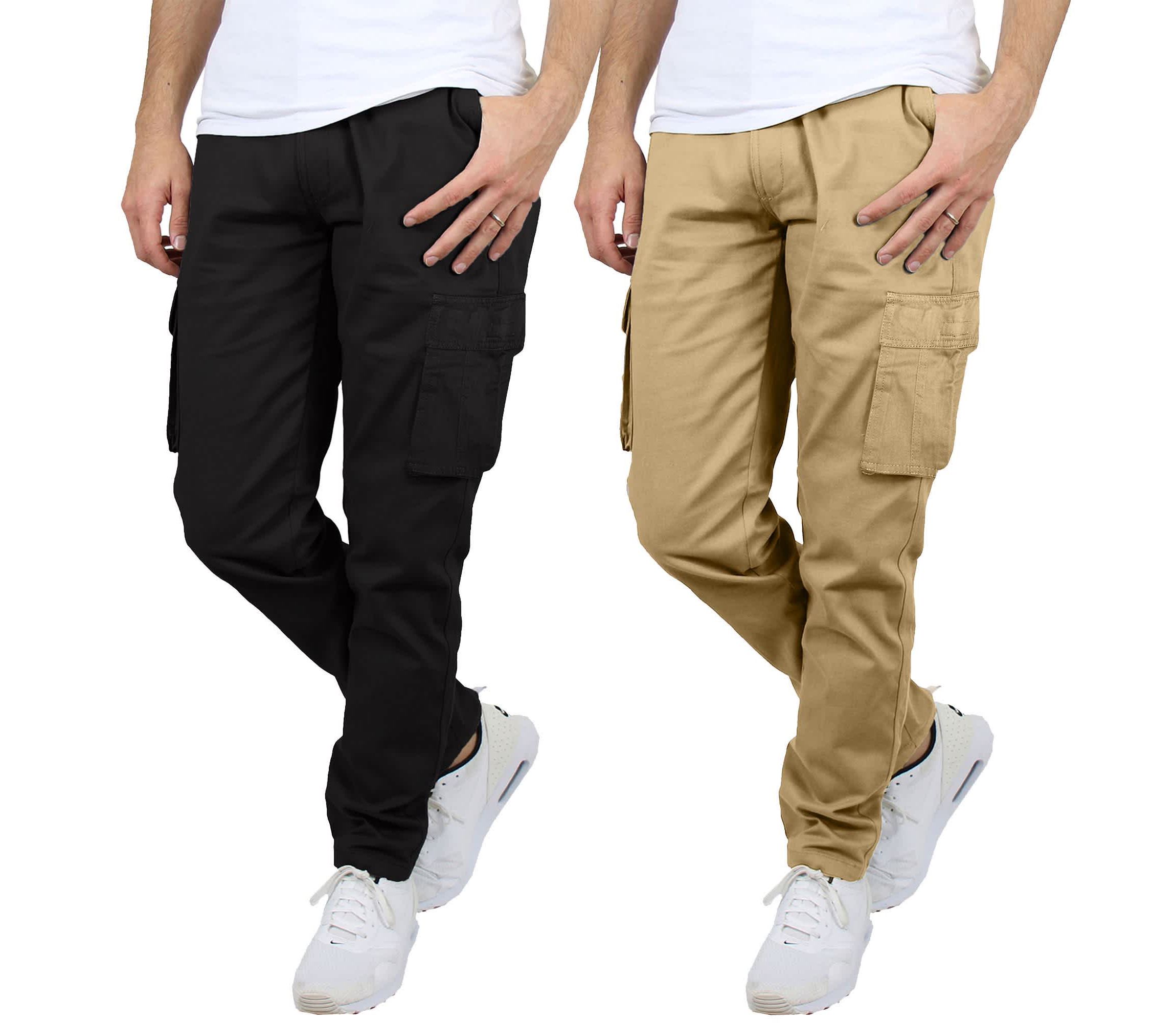 Mens Flex-Stretch Cotton Cargo Pants, 31-Inch Inseam - Comfortable and Durable- 2 Pack