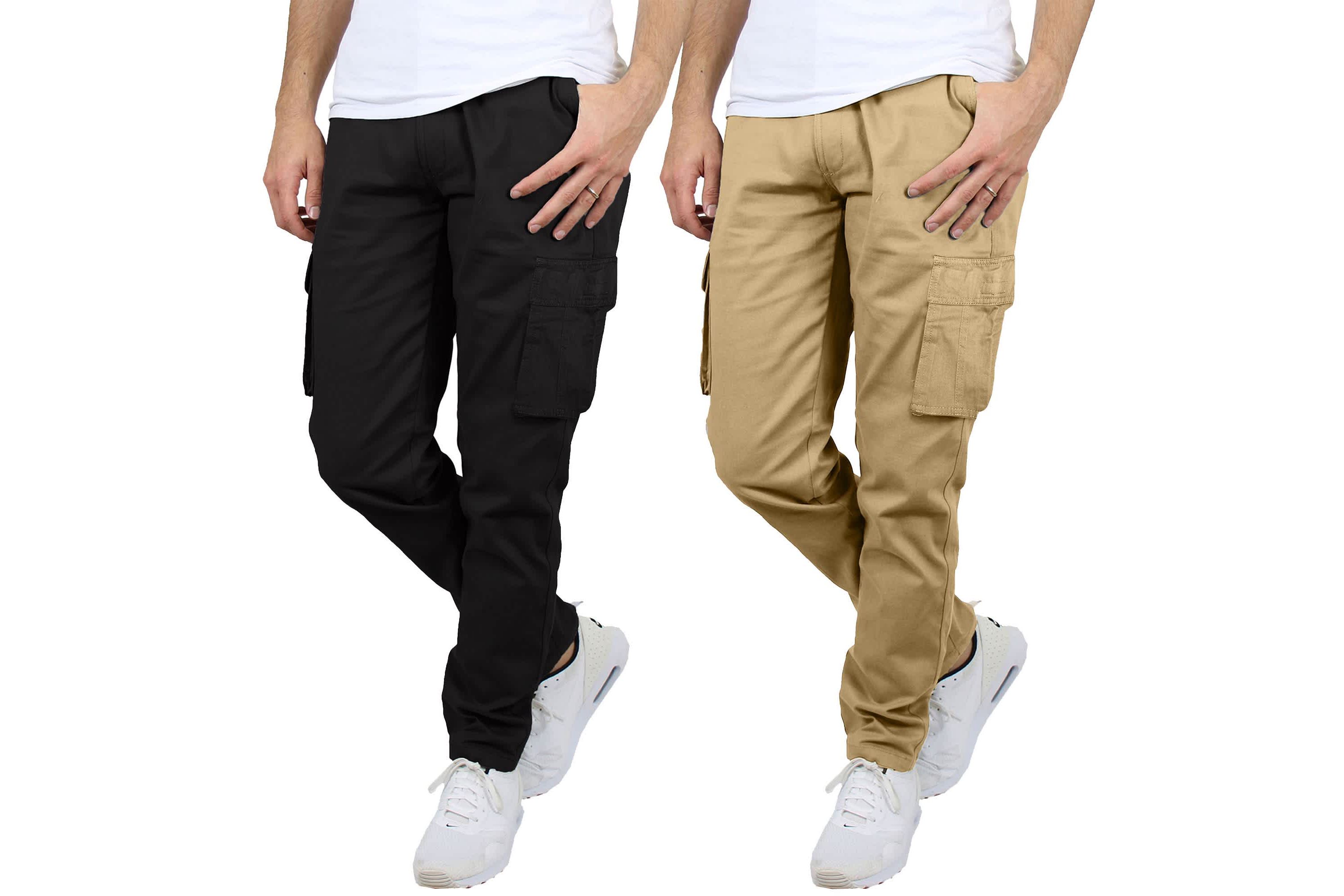 Mens Flex-Stretch Cotton Cargo Pants, 31-Inch Inseam - Comfortable and Durable- 2 Pack