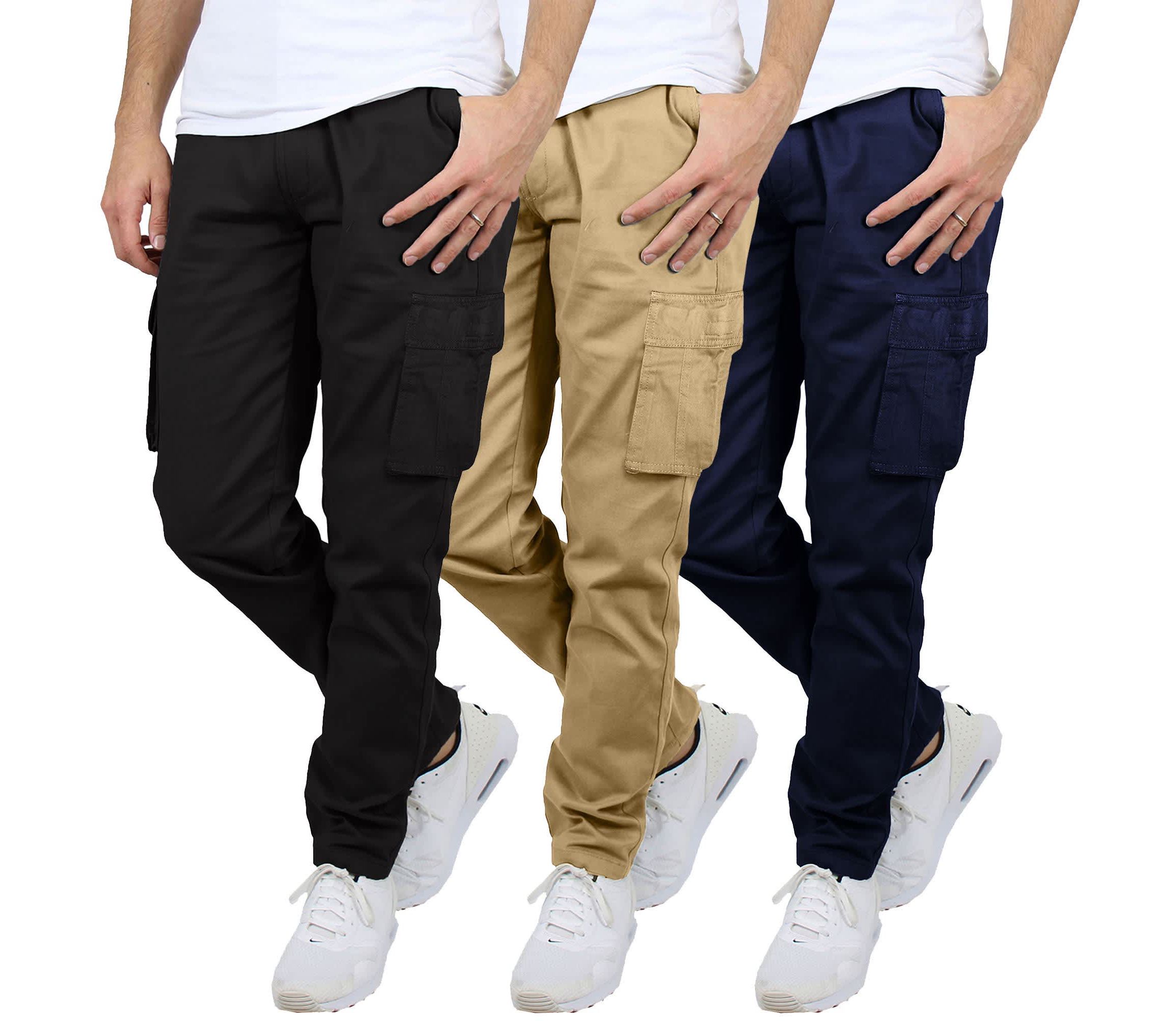 Mens Flex-Stretch Cotton Cargo Pants, 31-Inch Inseam - Comfortable and Durable- 3 Pack
