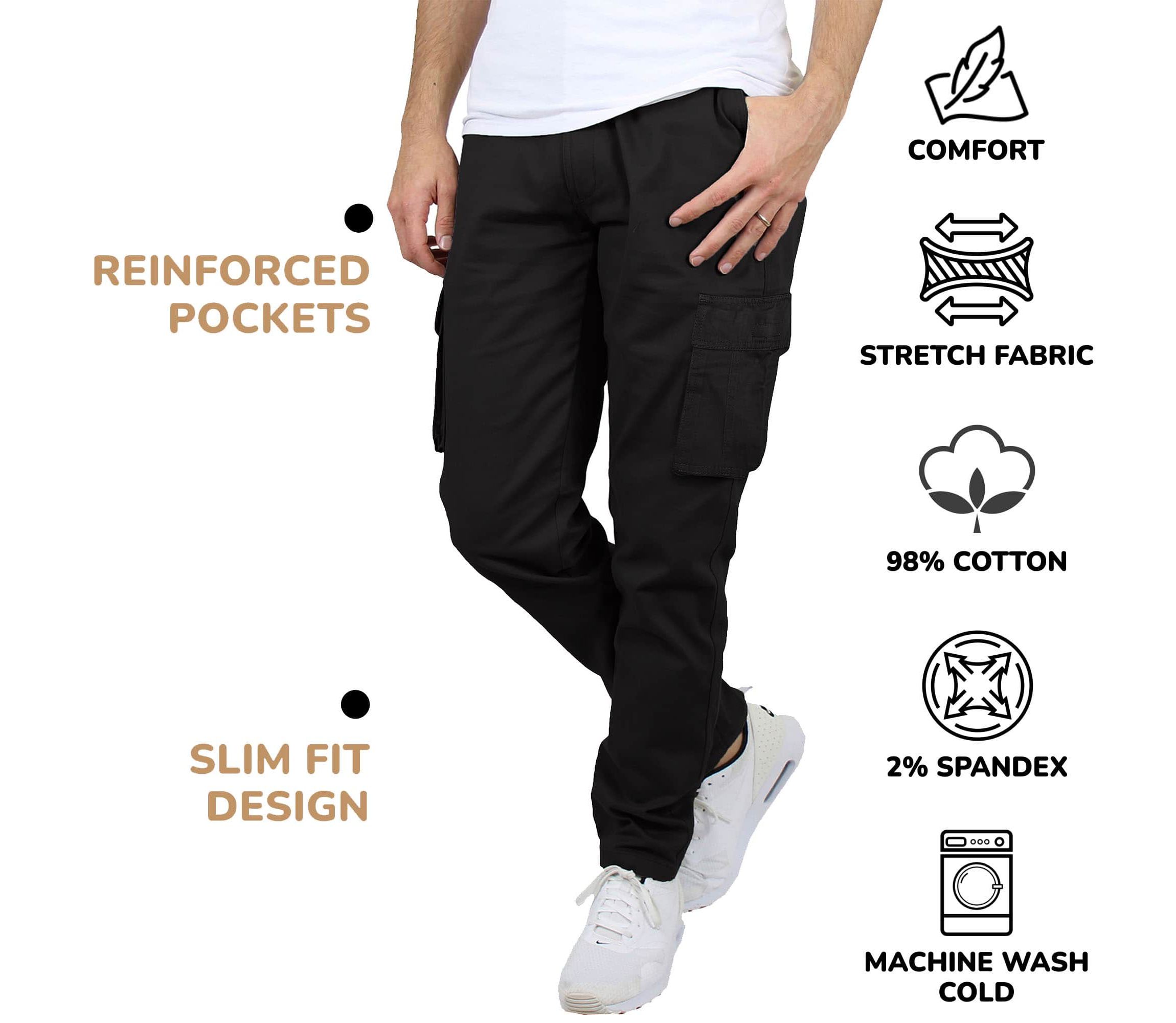 Mens Flex-Stretch Cotton Cargo Pants, 31-Inch Inseam - Comfortable and Durable- 3 Pack
