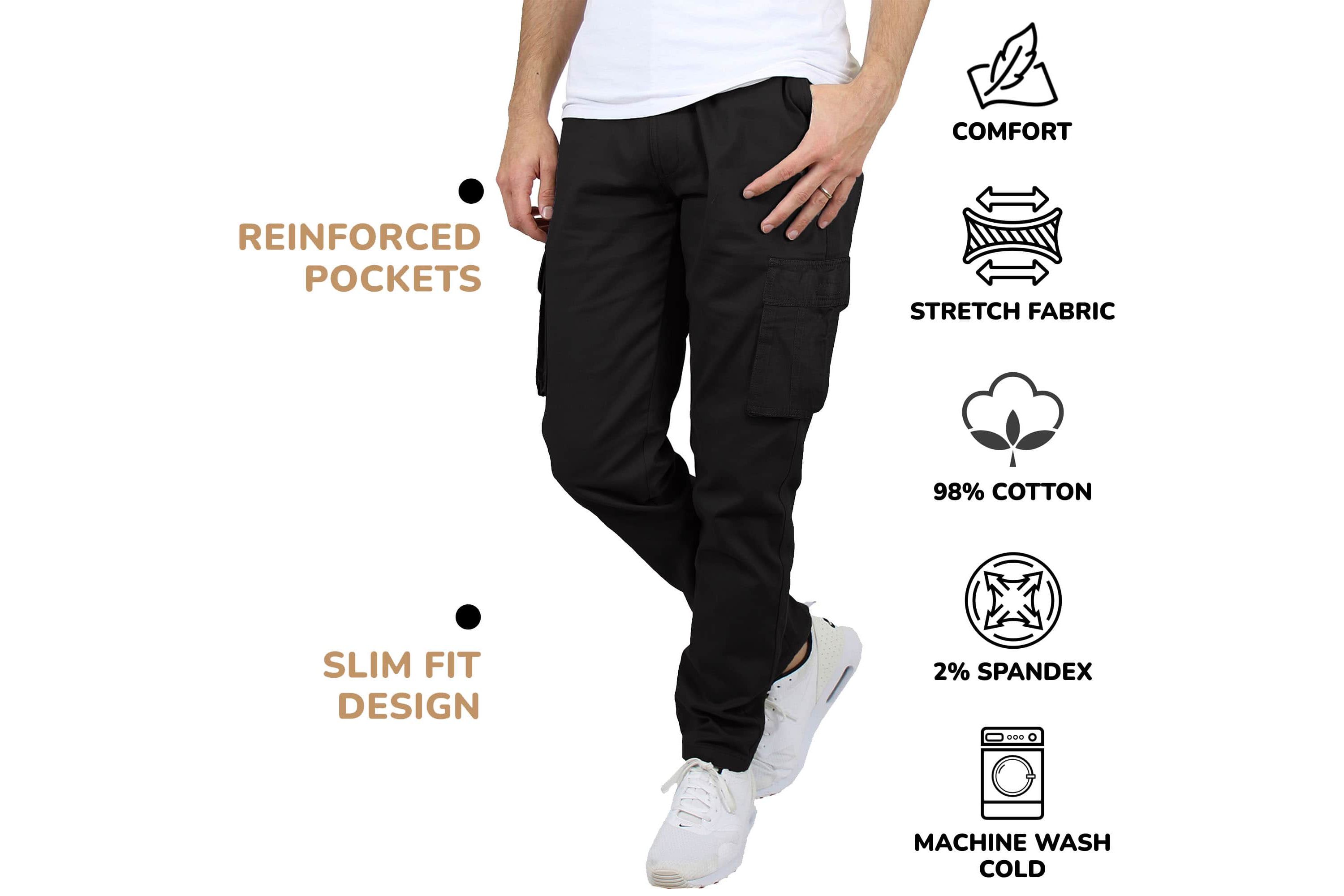 Mens Flex-Stretch Cotton Cargo Pants, 31-Inch Inseam - Comfortable and Durable- 3 Pack