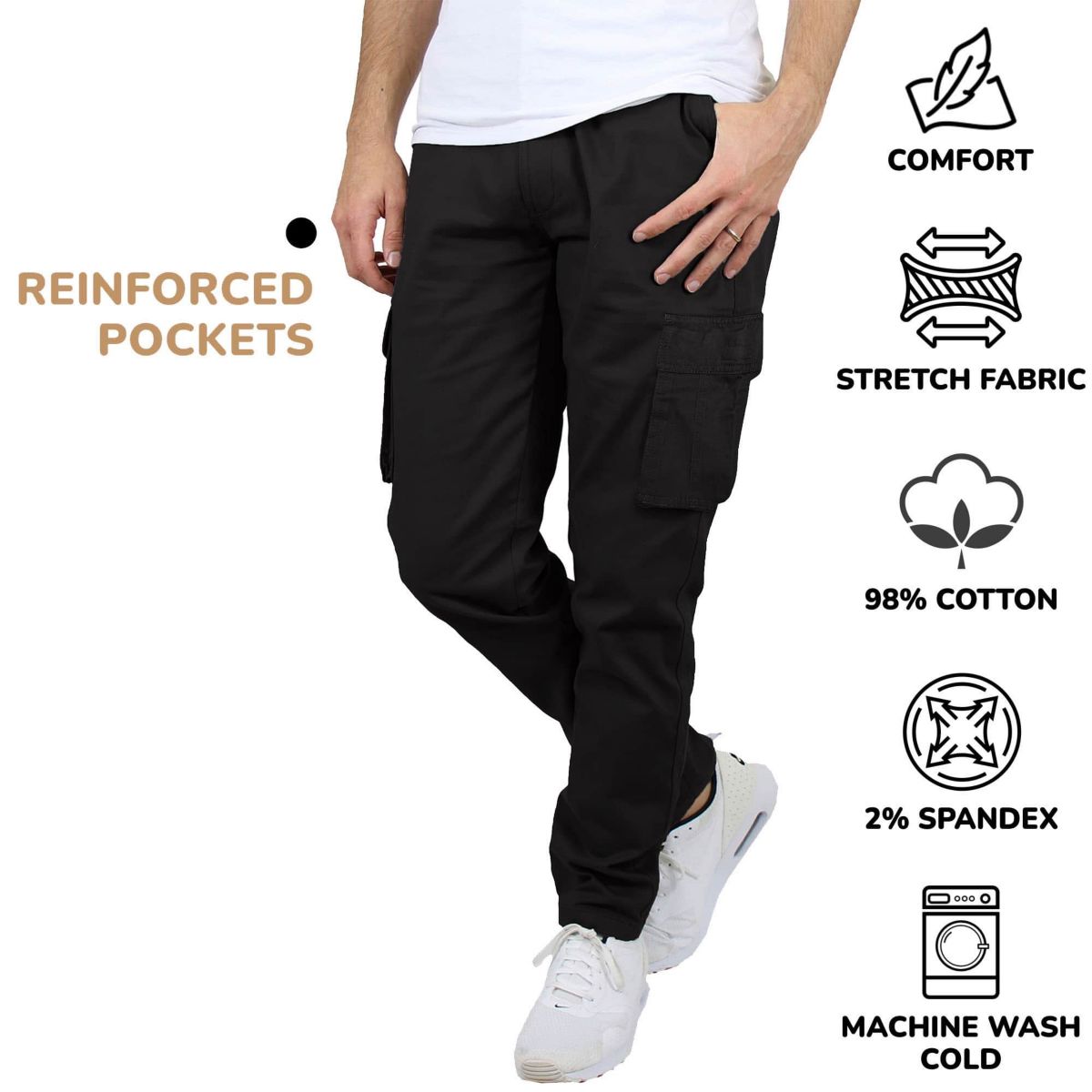 Mens Flex-Stretch Cotton Cargo Pants, 31-Inch Inseam - Comfortable and Durable