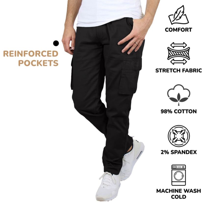 Mens Flex-Stretch Cotton Cargo Pants, 31-Inch Inseam - Comfortable and Durable