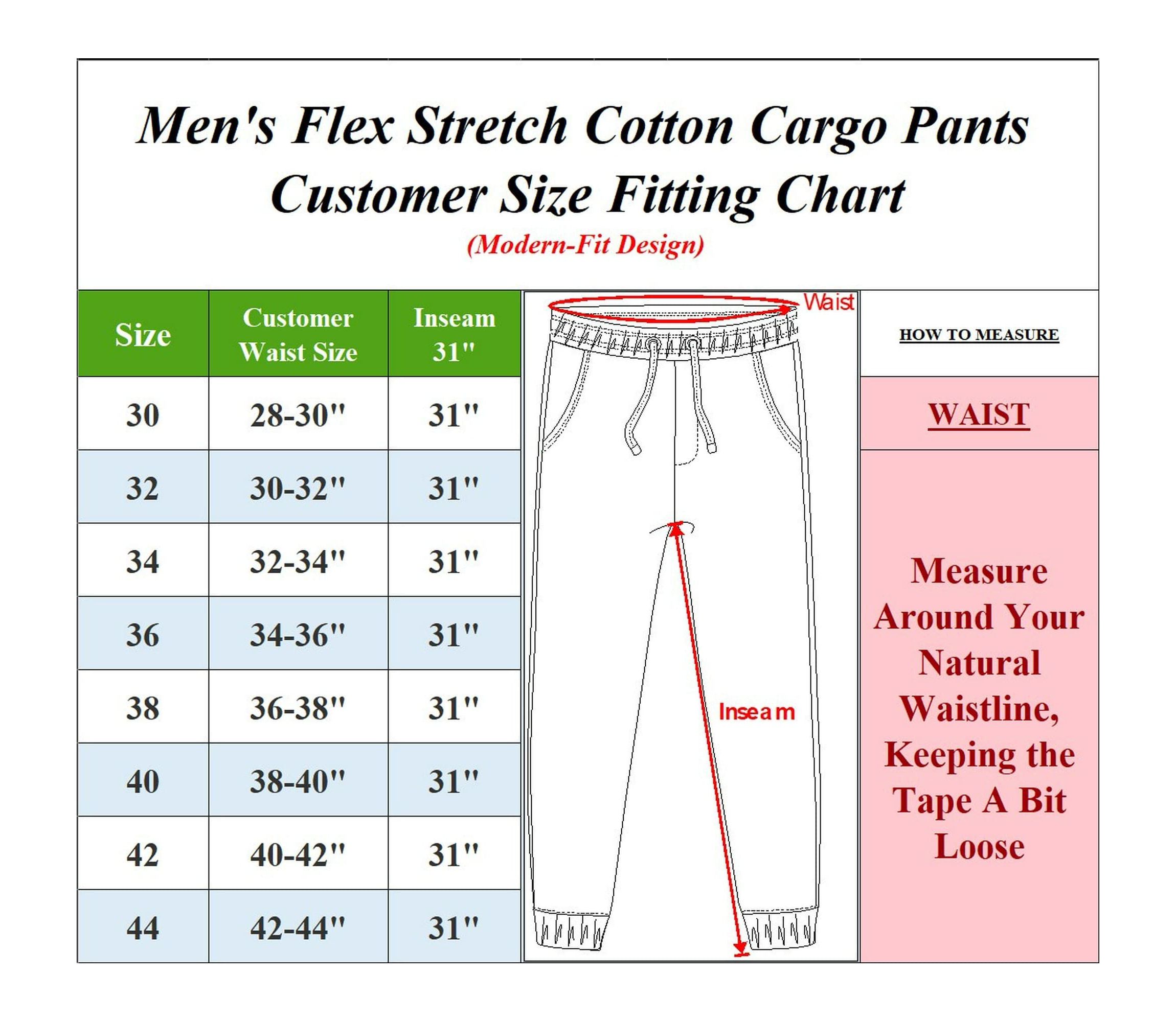 Mens Flex-Stretch Cotton Cargo Pants, 31-Inch Inseam - Comfortable and Durable