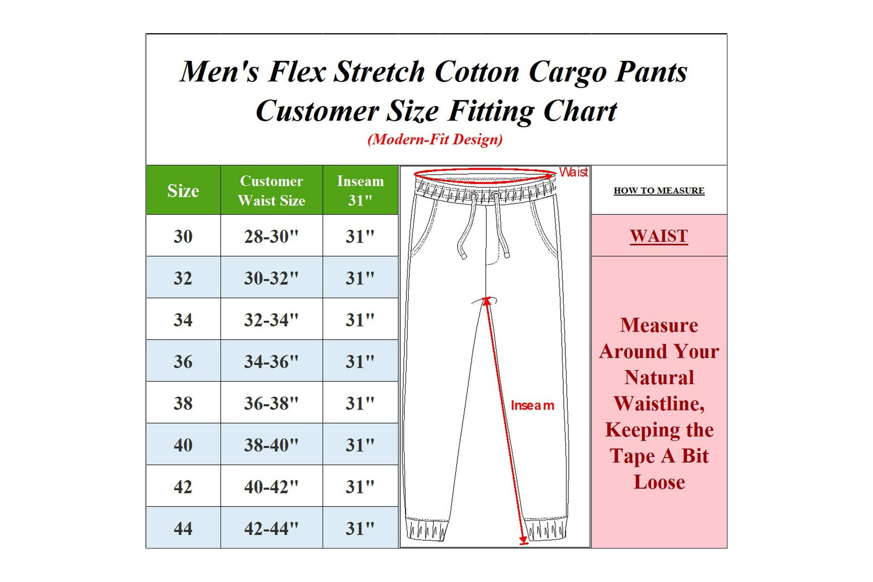 Mens Flex-Stretch Cotton Cargo Pants, 31-Inch Inseam - Comfortable and Durable