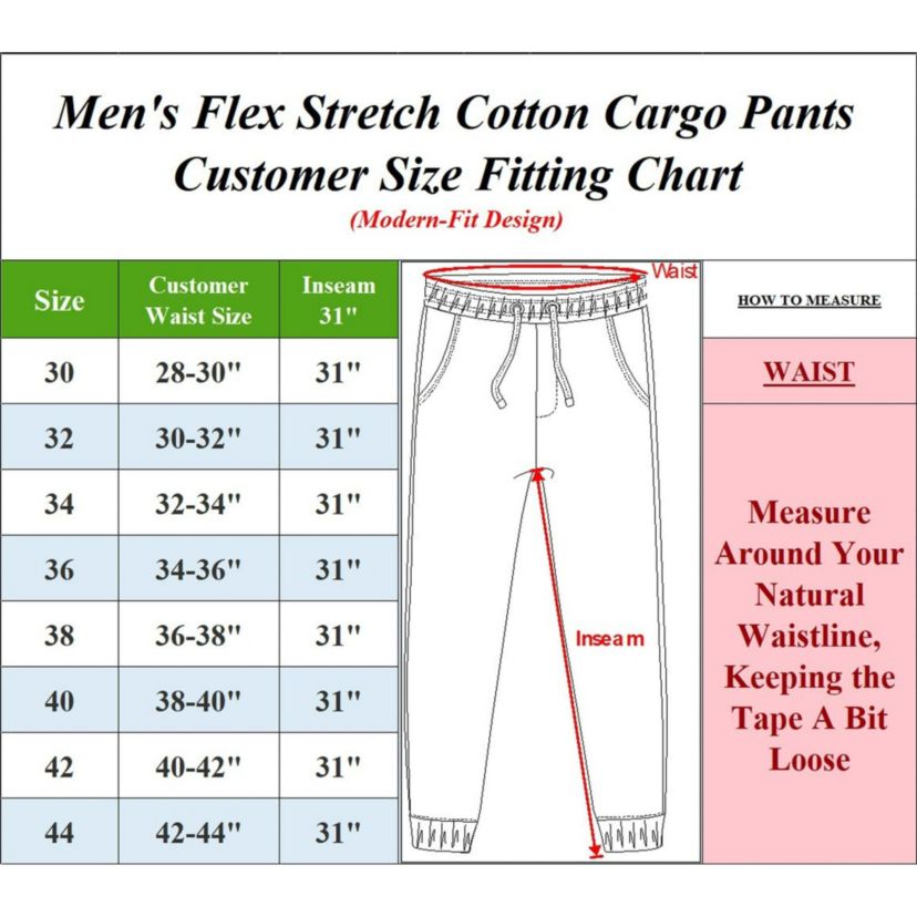 Mens Flex-Stretch Cotton Cargo Pants, 31-Inch Inseam - Comfortable and Durable