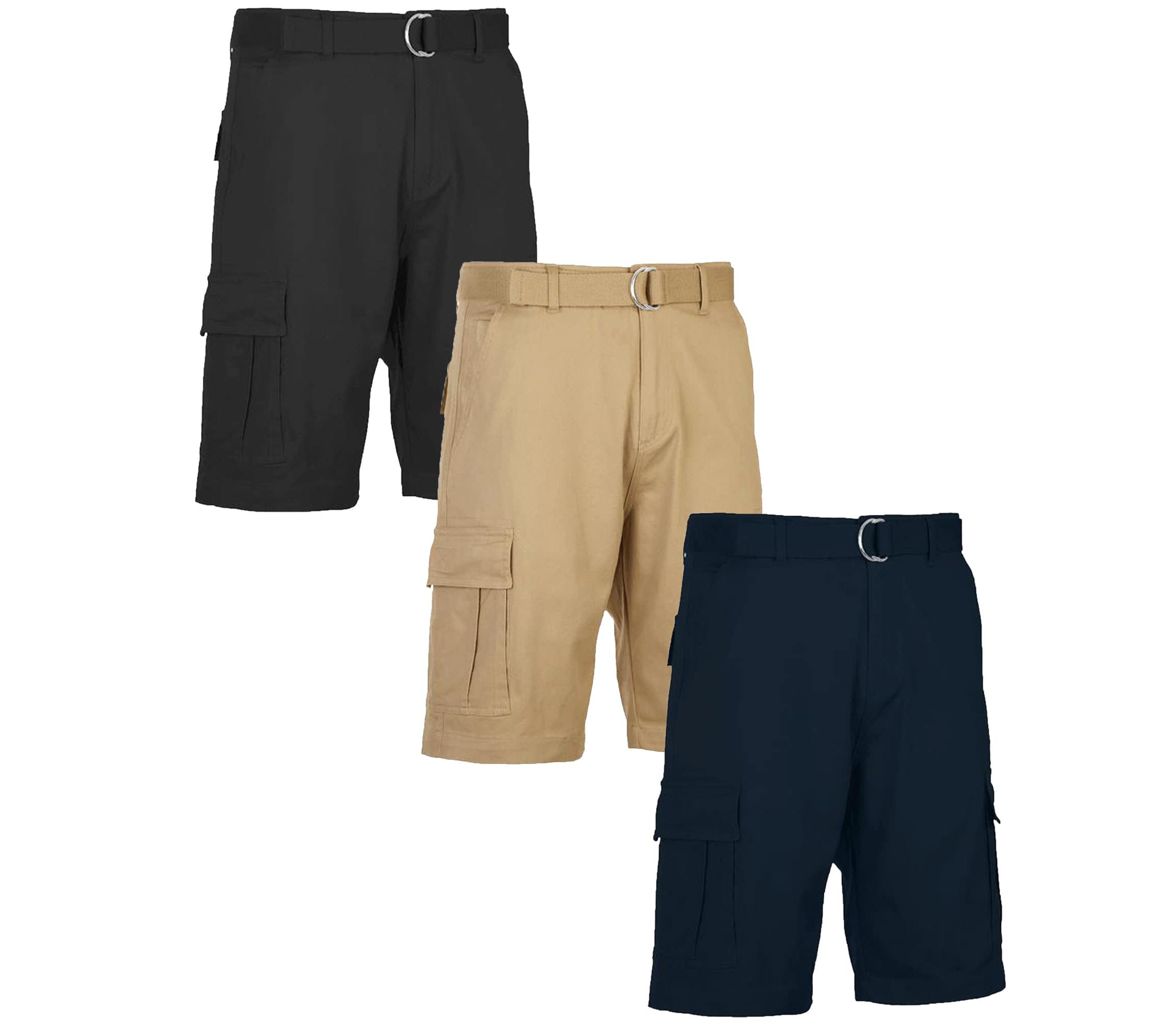 Blu Rock Mens Modern Fit  Cotton Flex Stretch Cargo Shorts With Belt- 3 Pack