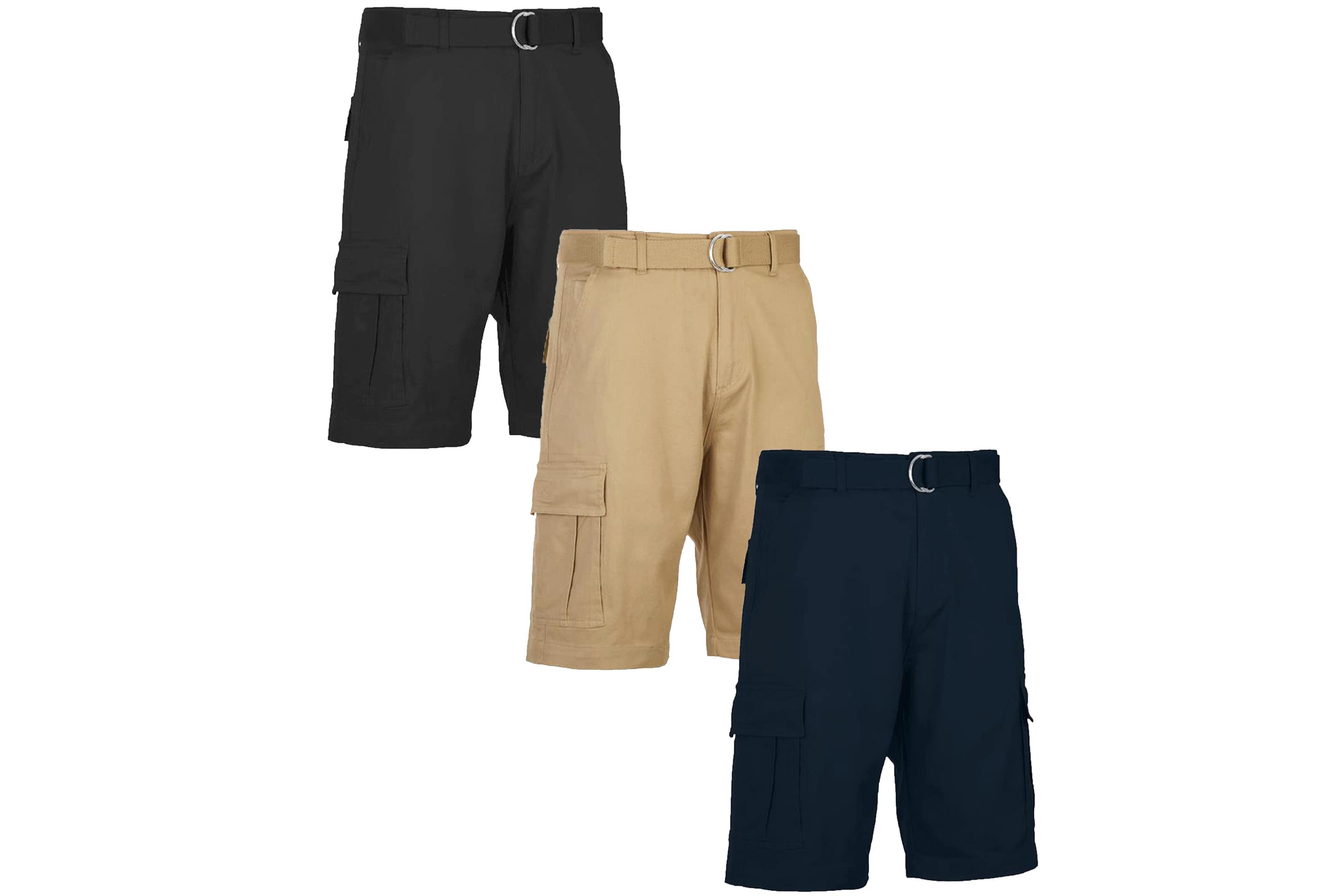 Blu Rock Mens Modern Fit  Cotton Flex Stretch Cargo Shorts With Belt- 3 Pack