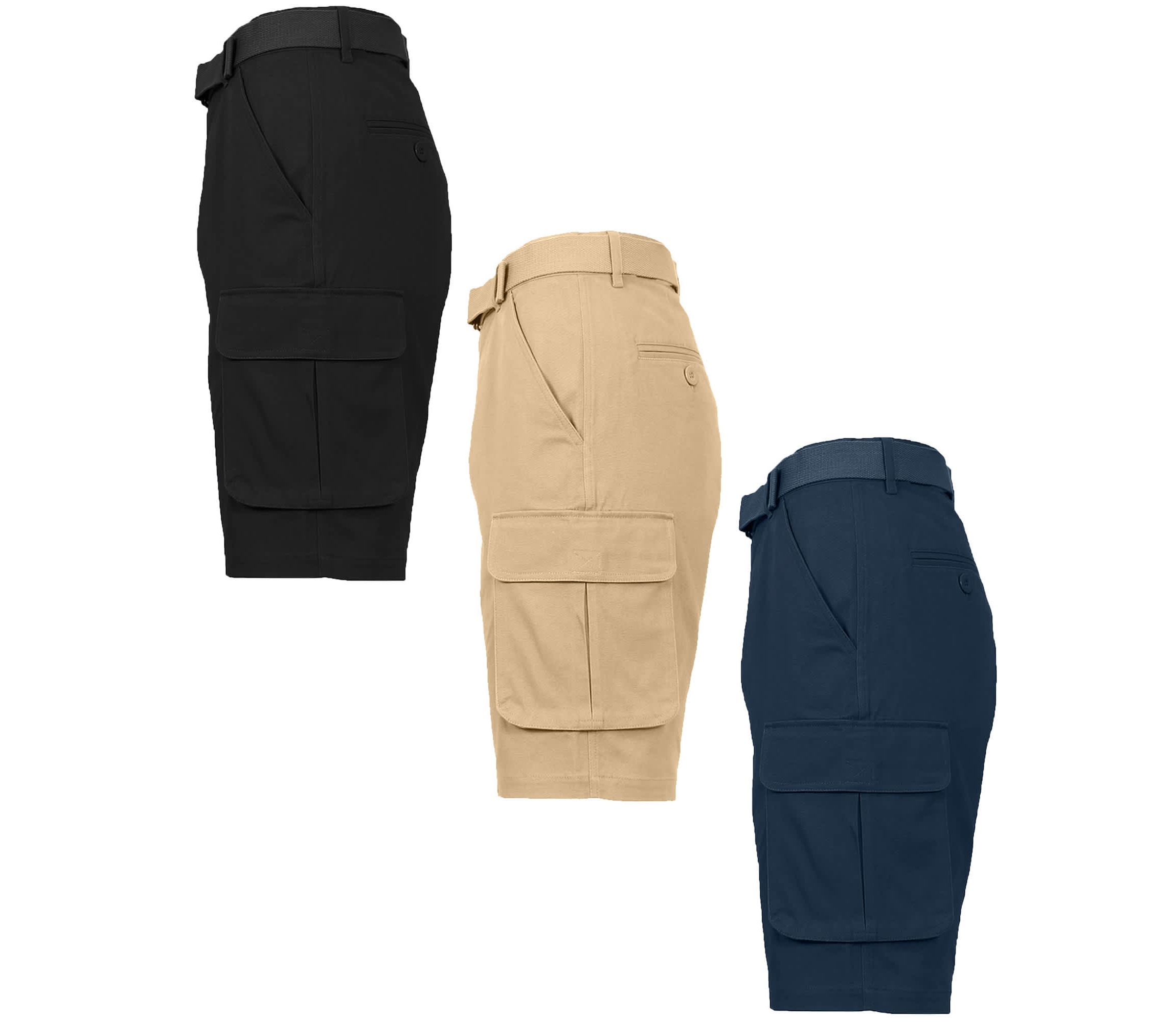 Blu Rock Mens Modern Fit  Cotton Flex Stretch Cargo Shorts With Belt- 3 Pack