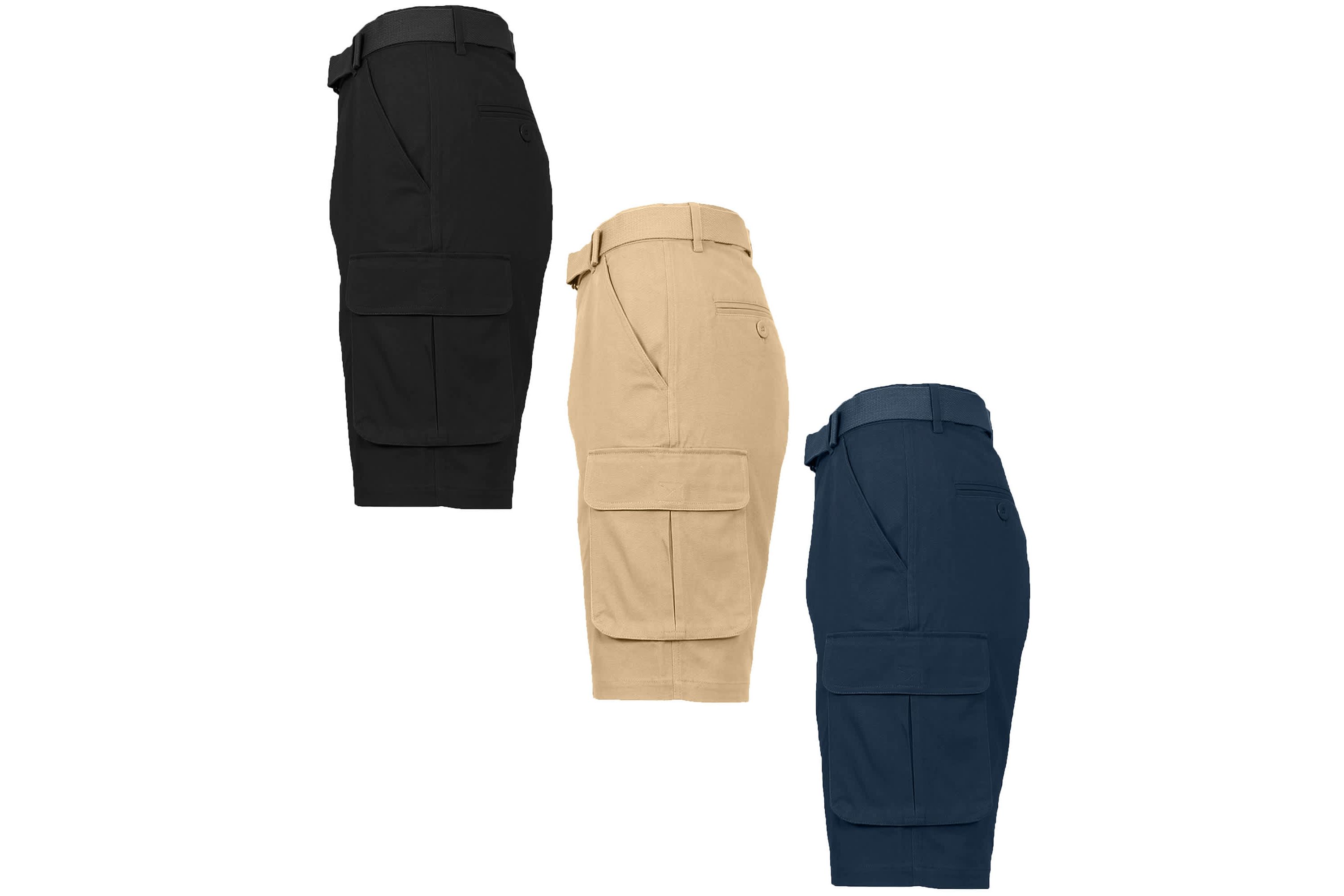 Blu Rock Mens Modern Fit  Cotton Flex Stretch Cargo Shorts With Belt- 3 Pack