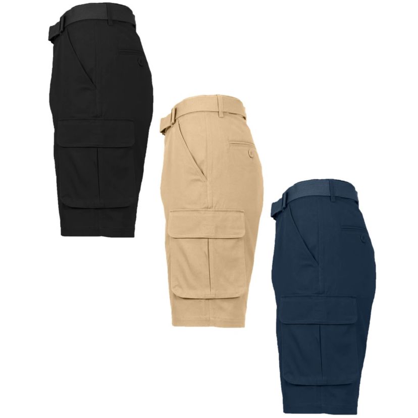 Blu Rock Mens Modern Fit  Cotton Flex Stretch Cargo Shorts With Belt- 3 Pack