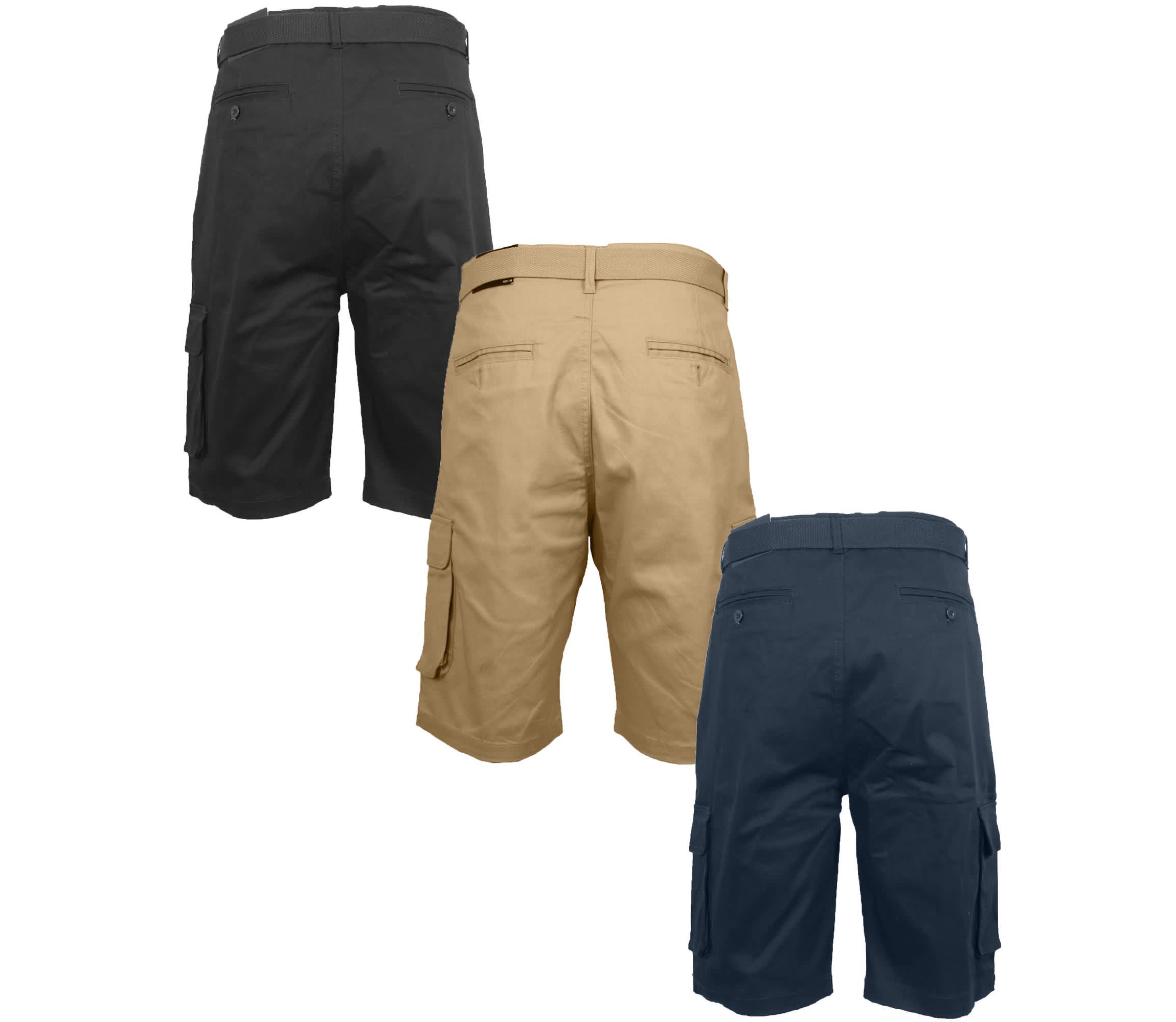 Blu Rock Mens Modern Fit  Cotton Flex Stretch Cargo Shorts With Belt- 3 Pack