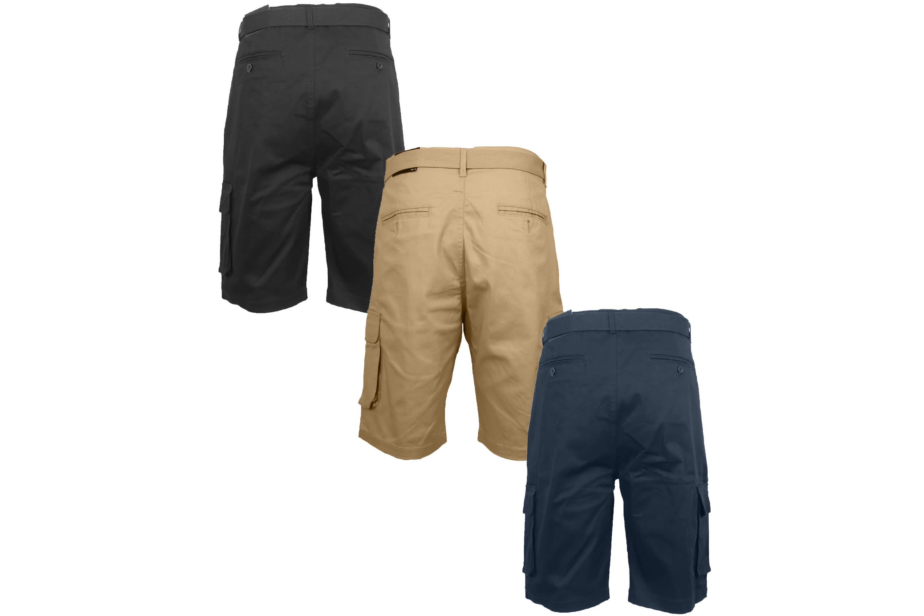Blu Rock Mens Modern Fit  Cotton Flex Stretch Cargo Shorts With Belt- 3 Pack