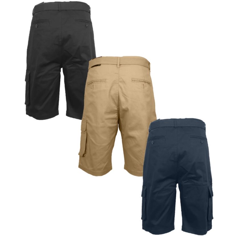 Blu Rock Mens Modern Fit  Cotton Flex Stretch Cargo Shorts With Belt- 3 Pack