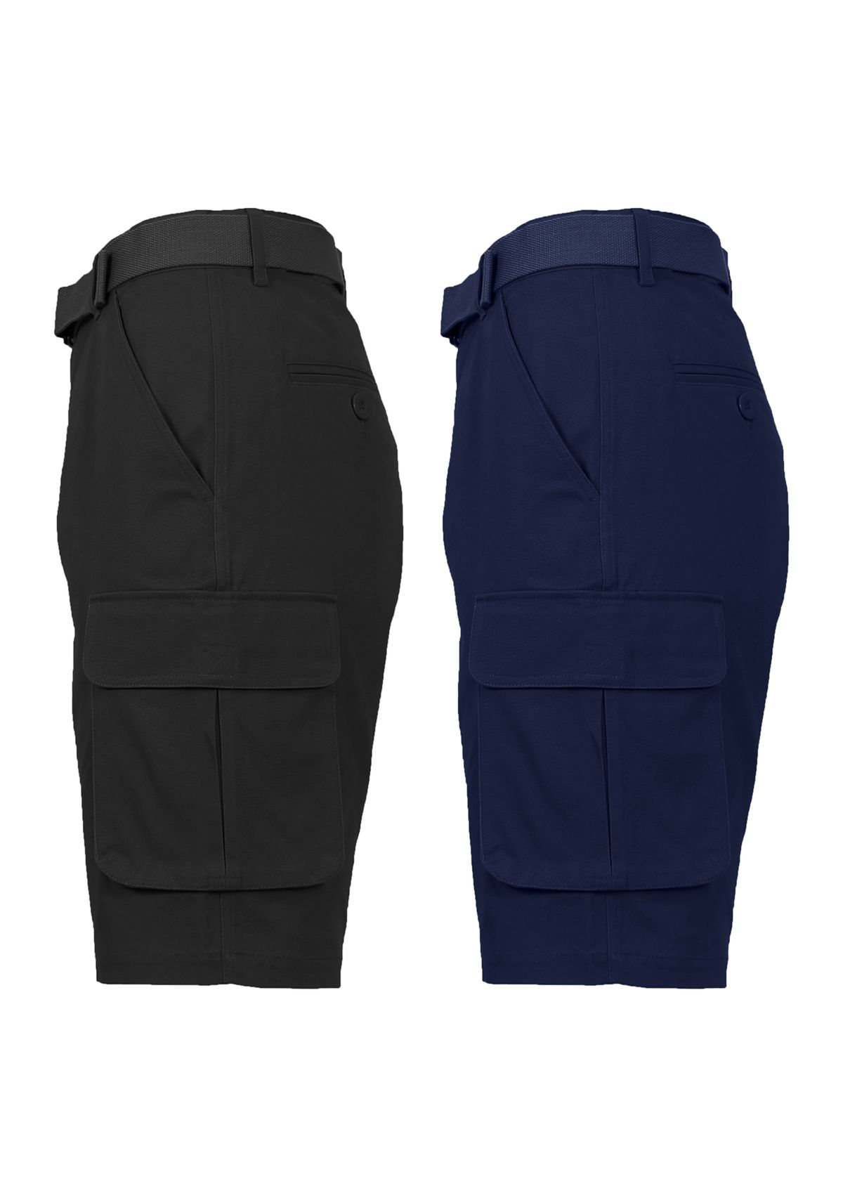 Mens Cotton Flex Stretch Cargo Shorts With Belt - 2 Pack