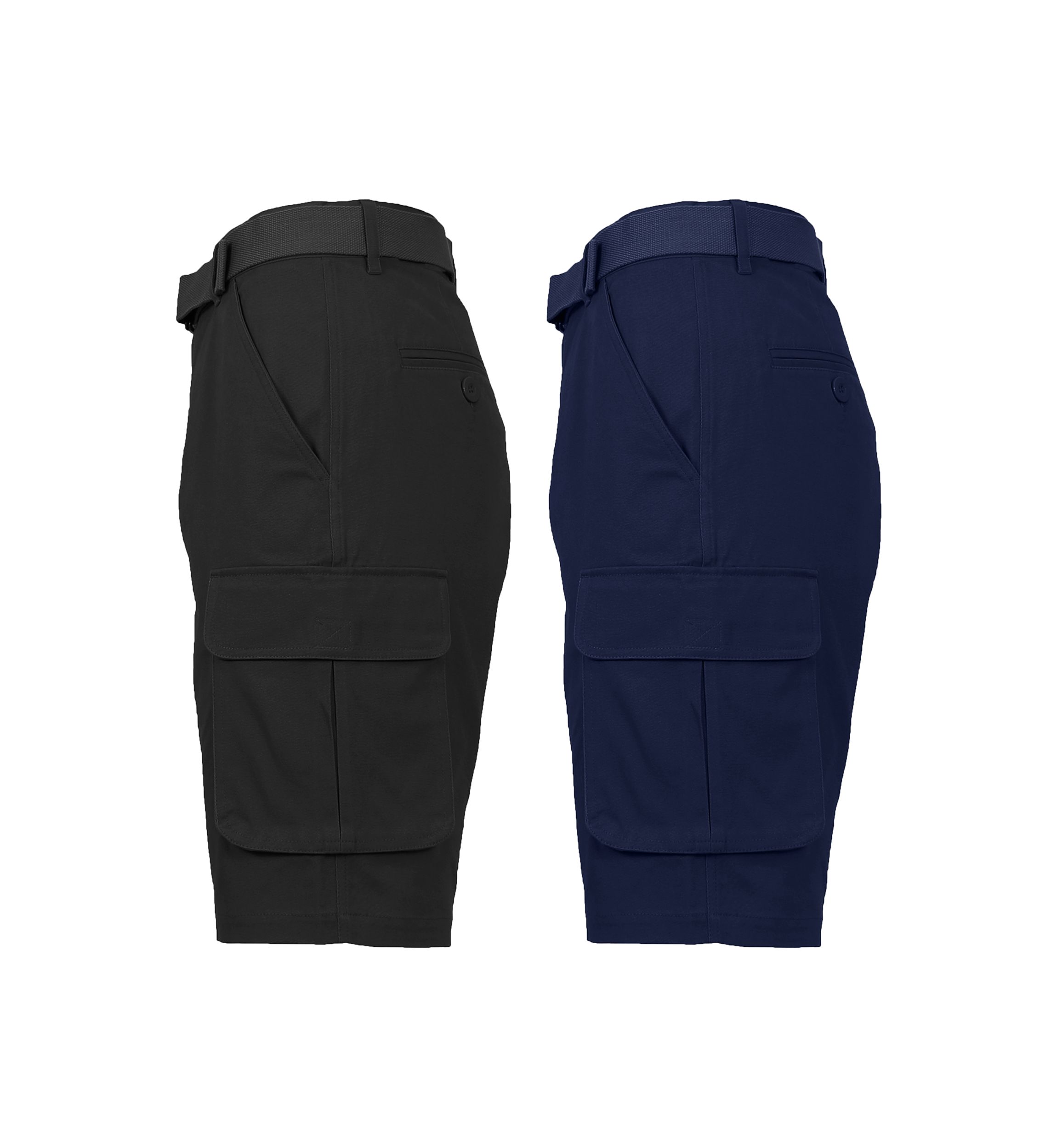 Mens Cotton Flex Stretch Cargo Shorts With Belt - 2 Pack