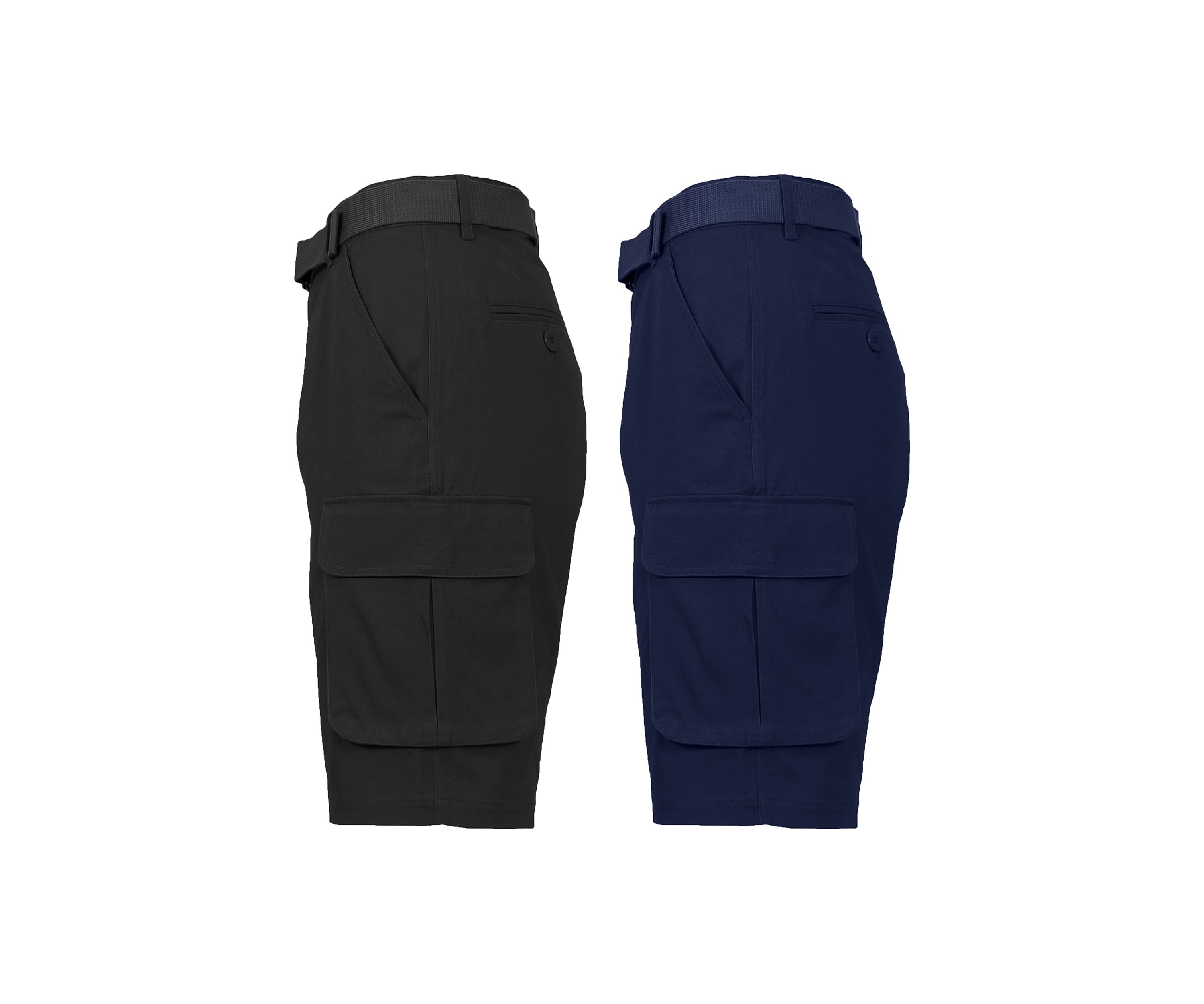 Mens Cotton Flex Stretch Cargo Shorts With Belt - 2 Pack
