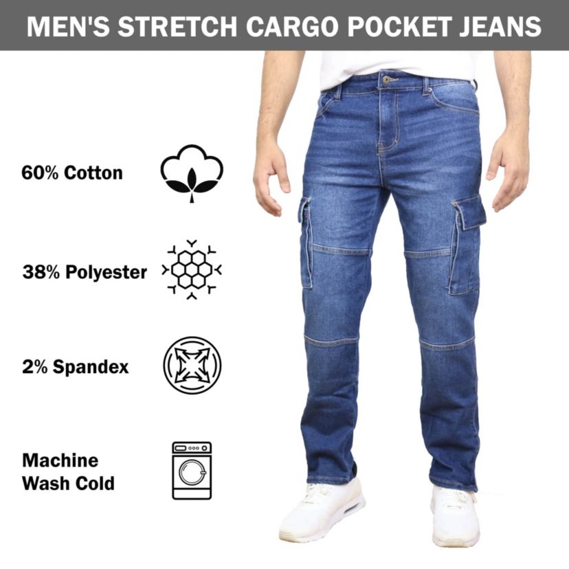 Blue Ice Mens Stretch Cargo Pocket Jeans-2 Pack