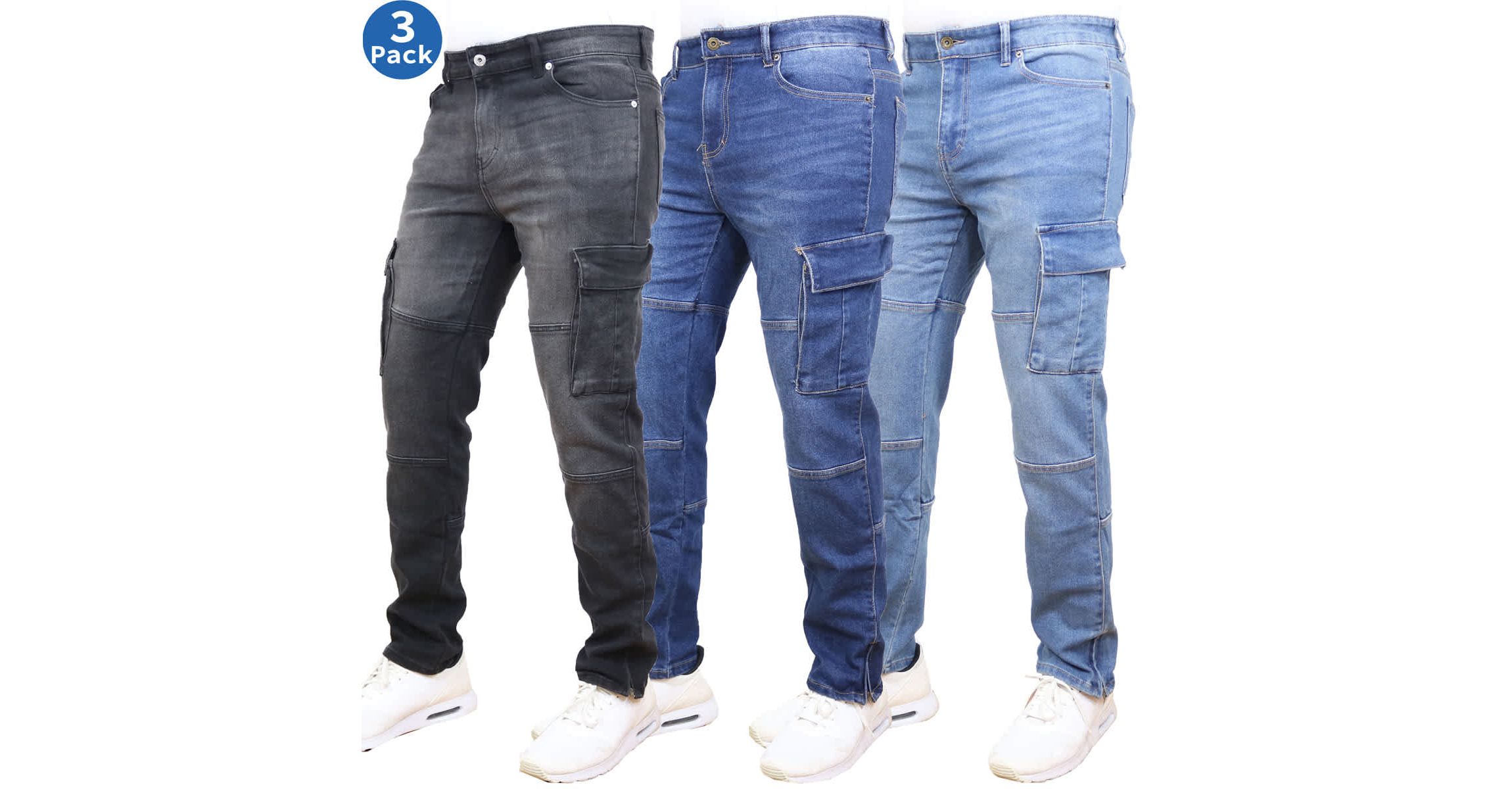 Blue Ice Mens Stretch Cargo Pocket Jeans-3 Pack