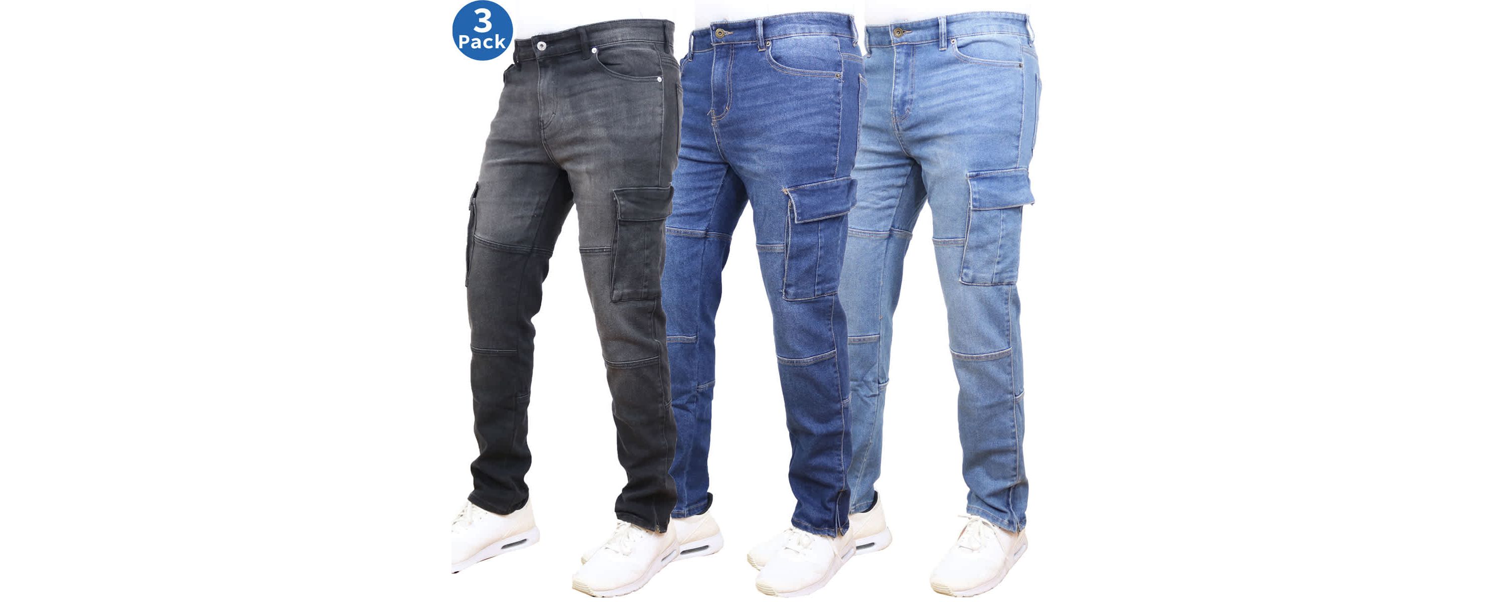 Blue Ice Mens Stretch Cargo Pocket Jeans-3 Pack