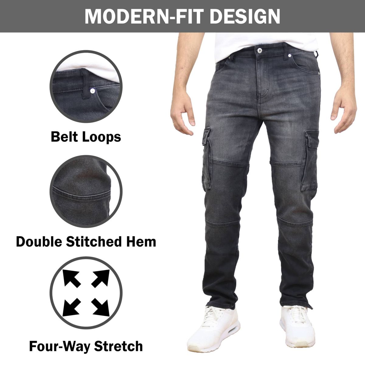 Blue Ice Mens Stretch Cargo Pocket Jeans-3 Pack
