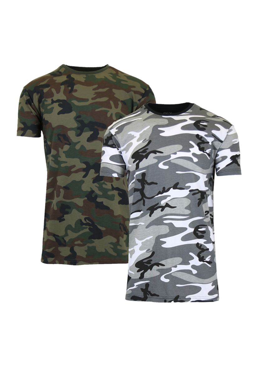Mens Short Sleeve Crew Neck Camo Printed T-Shirt -2 Pack