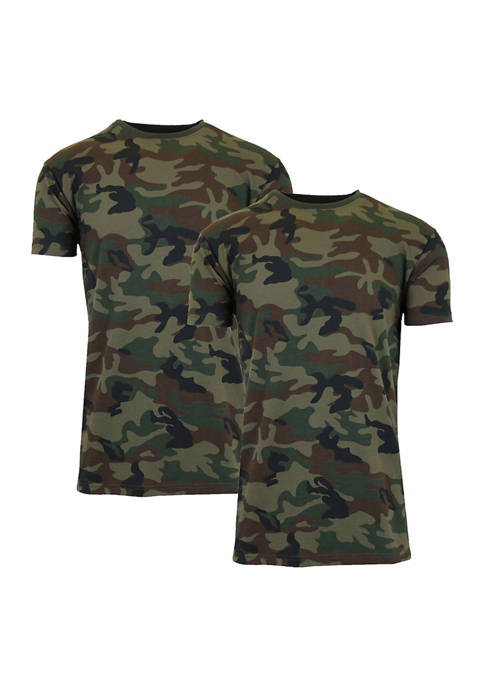 Mens Short Sleeve Crew Neck Camo Printed T-Shirt -2 Pack