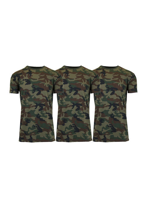 Mens Short Sleeve Crew Neck Camo Printed T-Shirt - 3 Pack