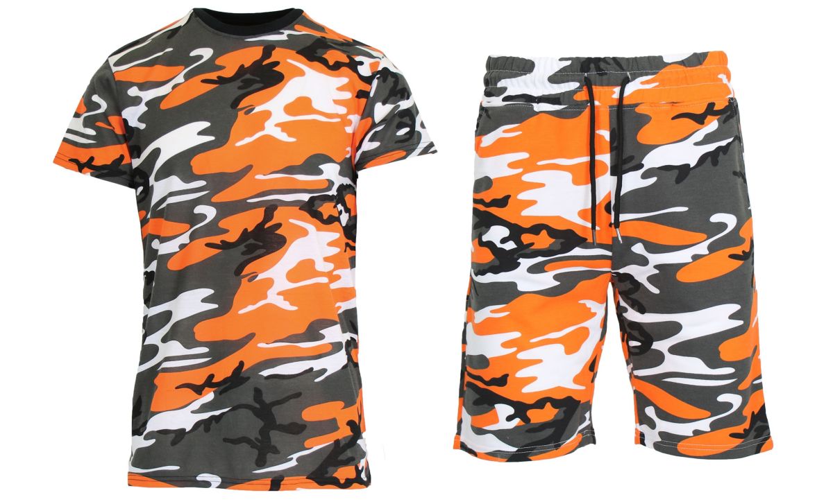 Galaxy By Harvic Mens 2-Piece Camo Short Sleeve Tee Shorts Set