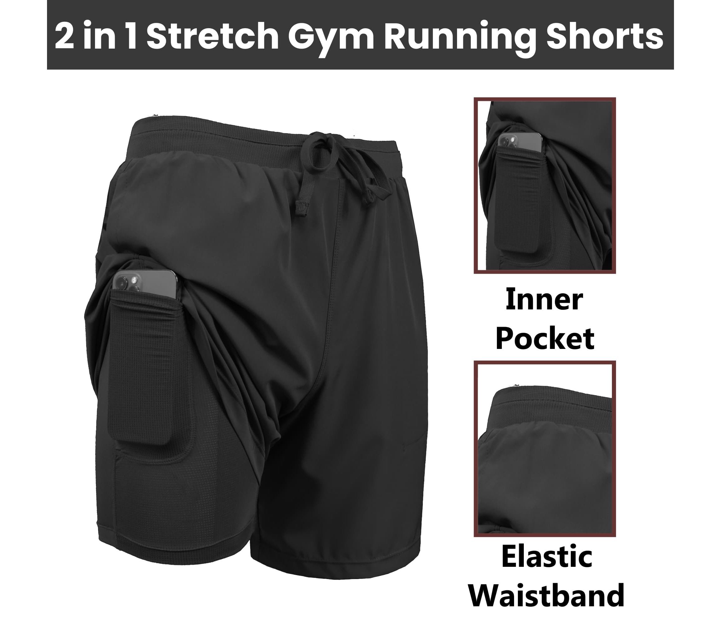 Jump Start Men’s 6-Pocket All Motion Stretch Utility Shorts