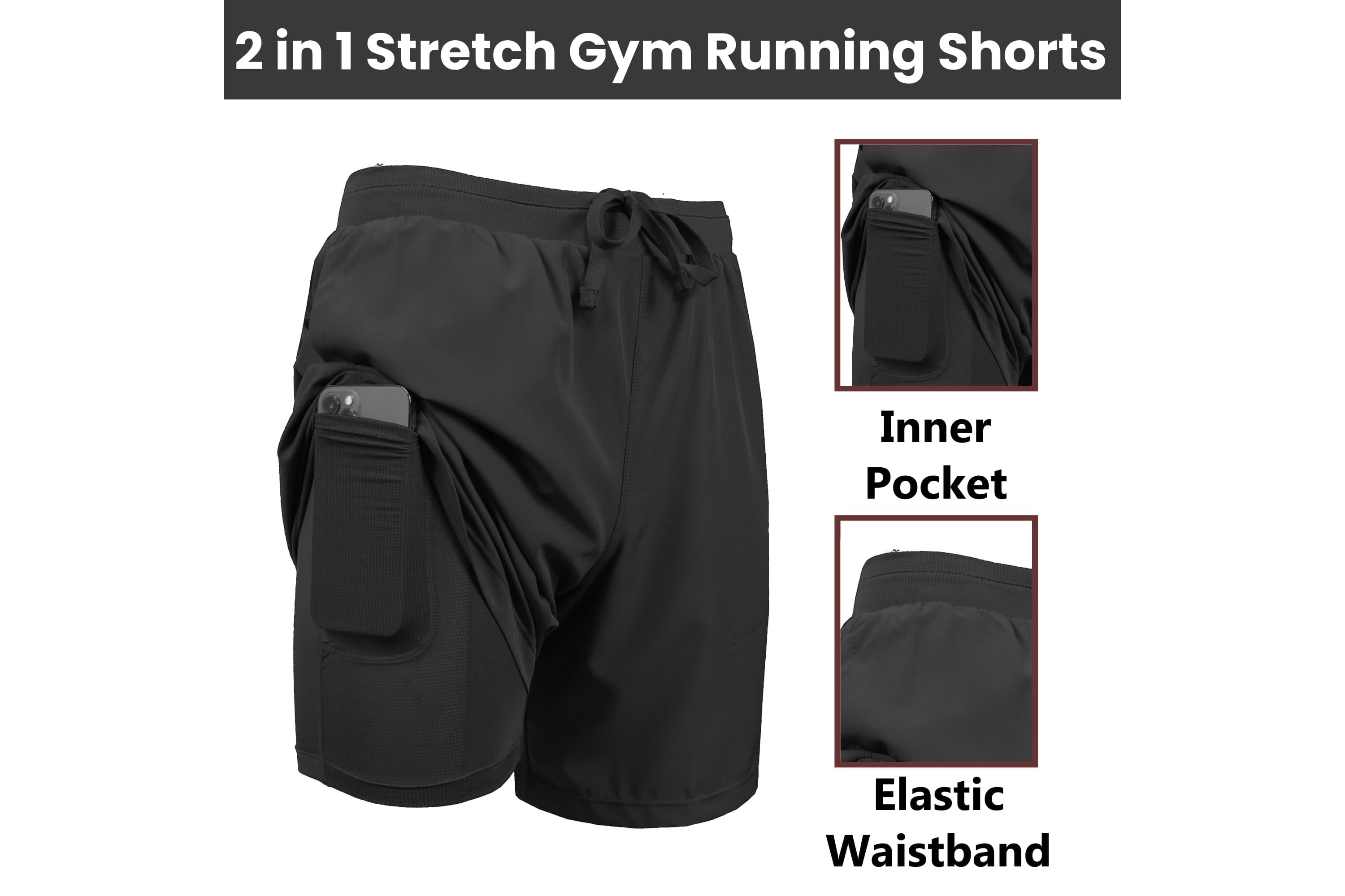 Jump Start Men’s 6-Pocket All Motion Stretch Utility Shorts