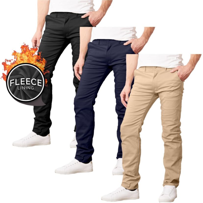 JumpStart Men’s Slim Fit  Heavyweight Fleece-Lined Stretch Chino Uniform Work Pants -3 Pack