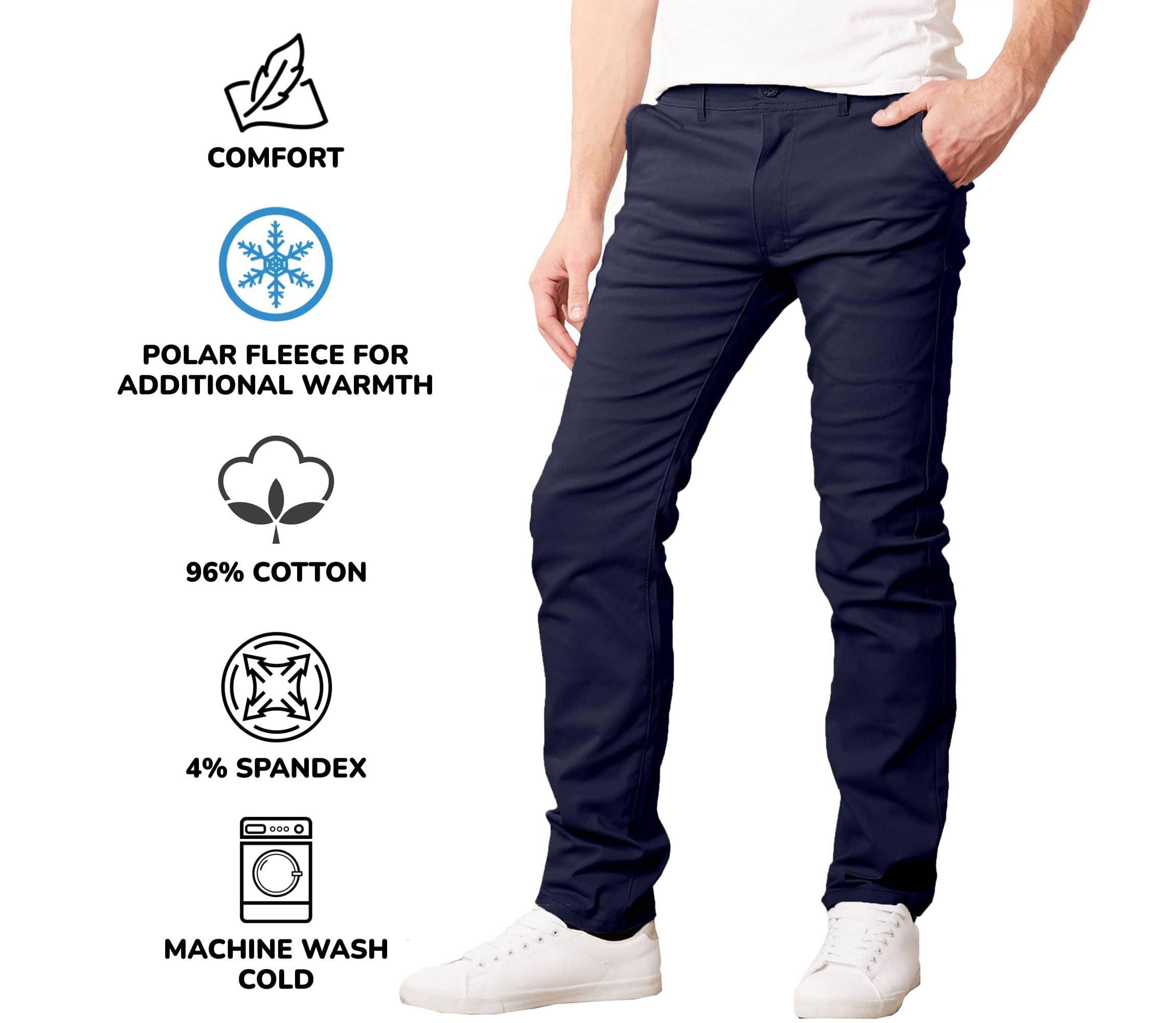 JumpStart Men’s Slim Fit  Heavyweight Fleece-Lined Stretch Chino Uniform Work Pants -3 Pack