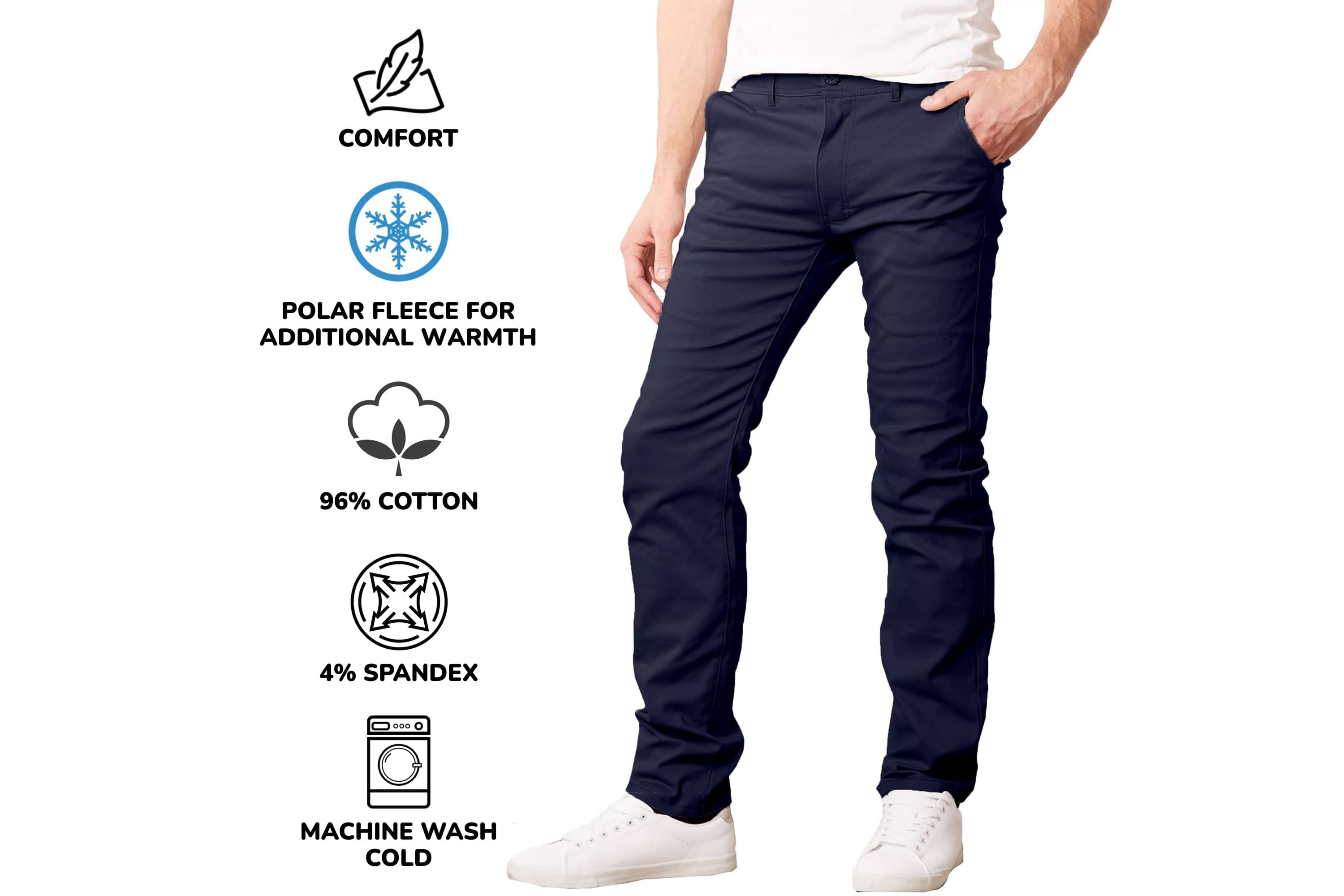 JumpStart Men’s Slim Fit  Heavyweight Fleece-Lined Stretch Chino Uniform Work Pants -3 Pack