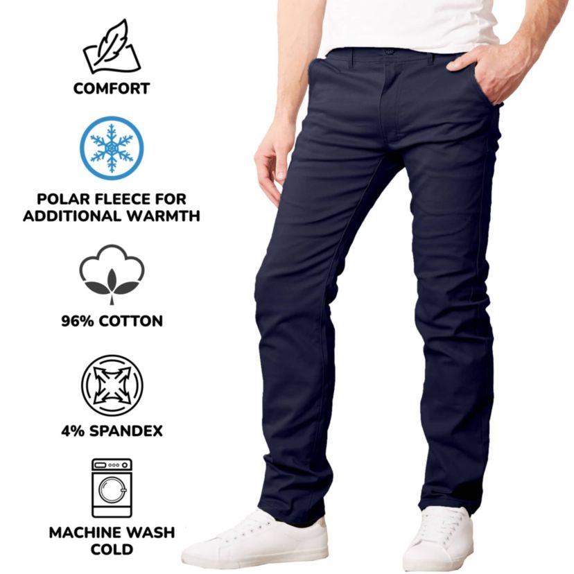 JumpStart Men’s Slim Fit  Heavyweight Fleece-Lined Stretch Chino Uniform Work Pants -3 Pack