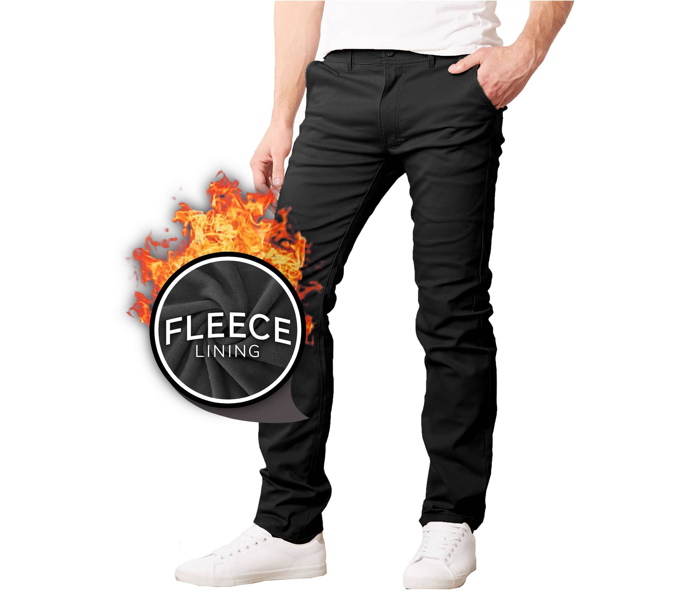 JumpStart Men’s Slim Fit  Heavyweight Fleece-Lined Stretch Chino Uniform Work Pants