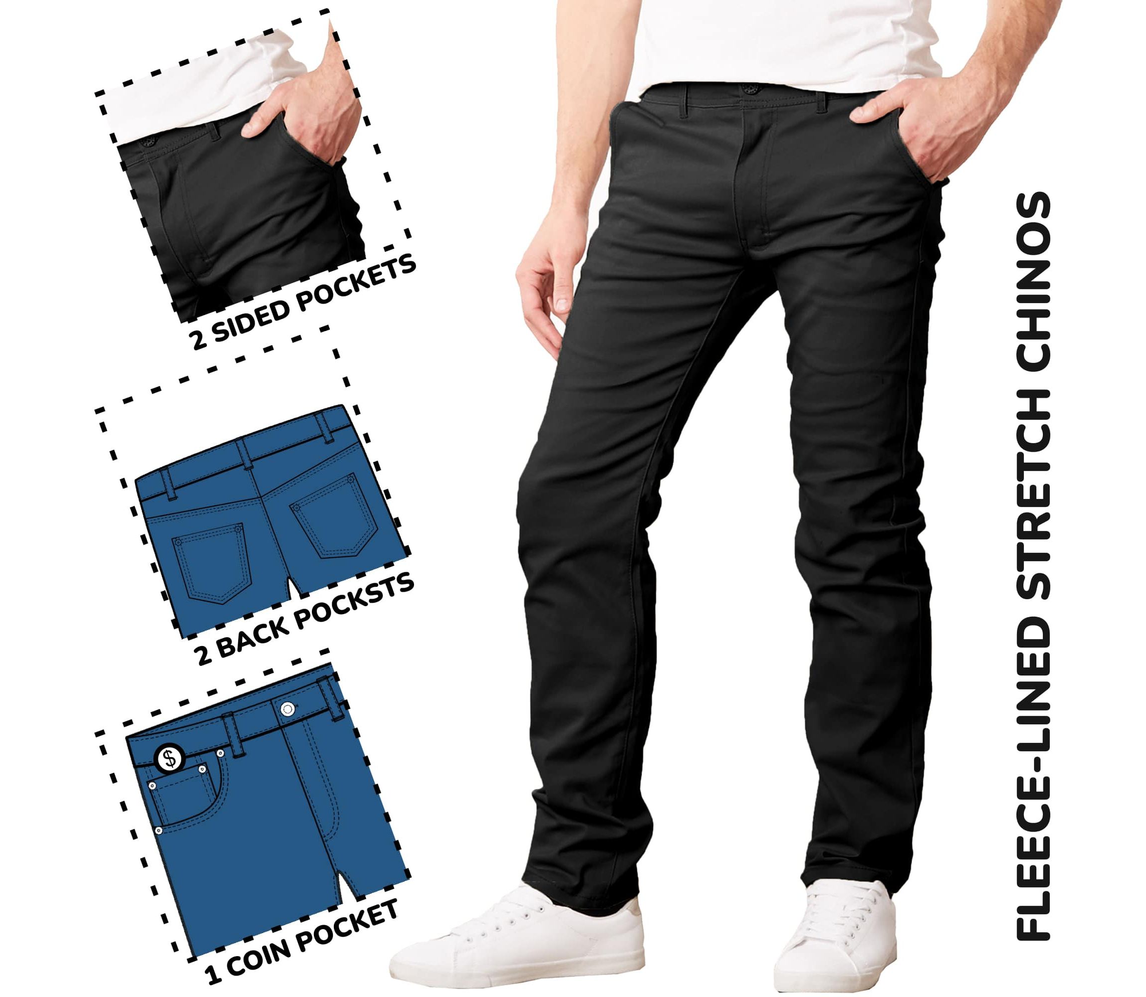 JumpStart Men’s Slim Fit  Heavyweight Fleece-Lined Stretch Chino Uniform Work Pants