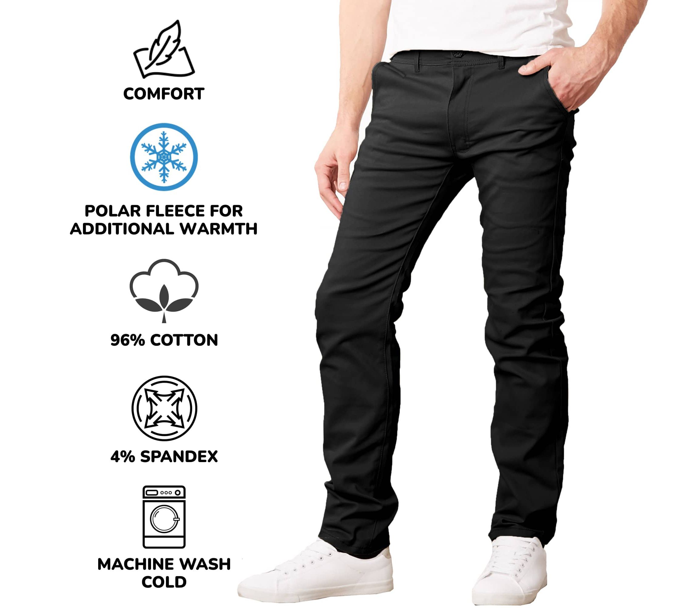 JumpStart Men’s Slim Fit  Heavyweight Fleece-Lined Stretch Chino Uniform Work Pants