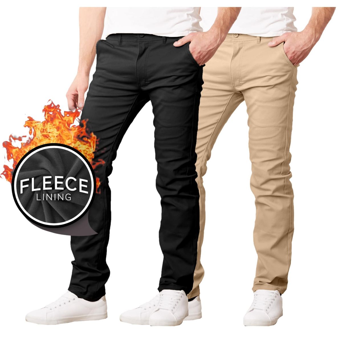 JumpStart Men’s Slim Fit  Heavyweight Fleece-Lined Stretch Chino Uniform Work Pants -2 Pack