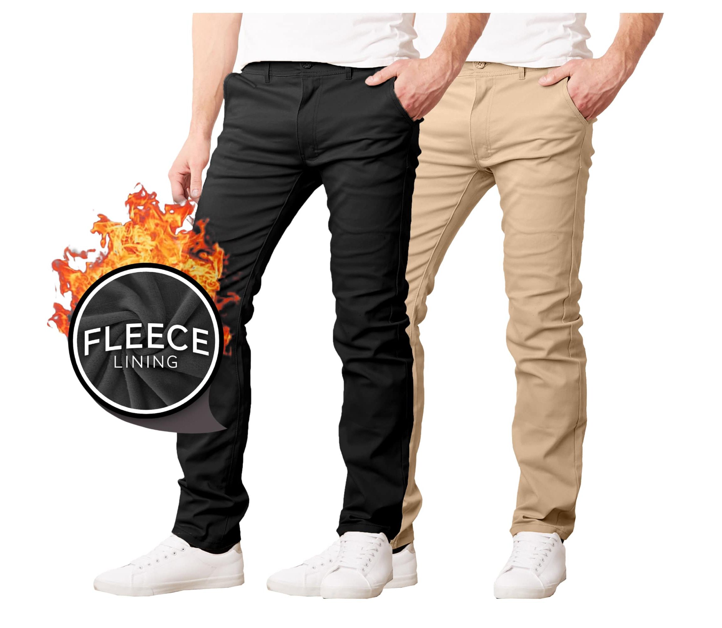 JumpStart Men’s Slim Fit  Heavyweight Fleece-Lined Stretch Chino Uniform Work Pants -2 Pack