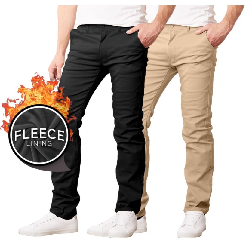 JumpStart Men’s Slim Fit  Heavyweight Fleece-Lined Stretch Chino Uniform Work Pants -2 Pack